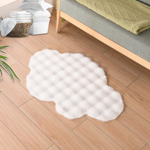 Ultra Soft Indoor Modern Small Area Rugs, Fluffy Cloud Shape Carpets Faux Fur Rabbit Hair Rug, Plush Fur Foot Mats Rugs Home Decor Rugs for Bedroom Living Kids Room (Light Grey Tie-dye,3.9 x 5.9Ft)