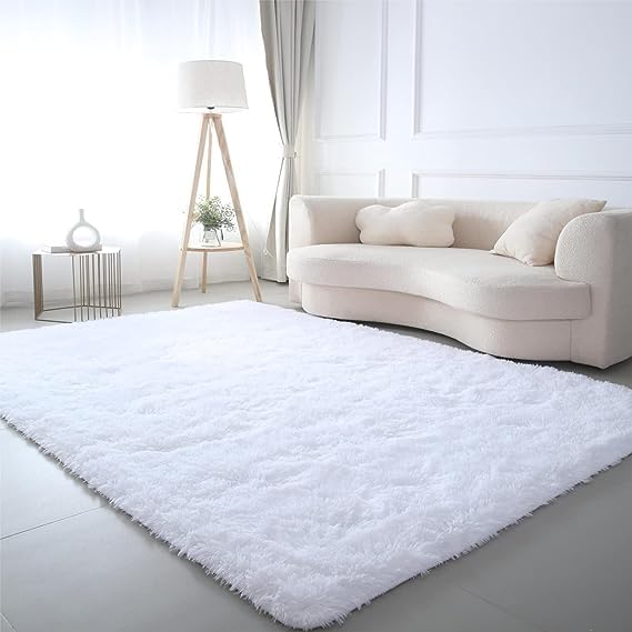 CAIYUECS Shag Area Rug,Indoor Ultra Soft Fluffy Plush Rugs for Bedroom Living Room, Non-Skid Modern Nursery Faux Fur Rugs for Kids Room Home Decor (Tie-Dyed Light Gray, 5x7 Feet)