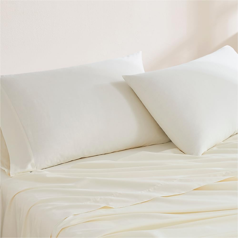 Linen Closet 100% Organic Cotton Queen Sheets Set, 4 Pieces, Light Blue - Percale Bed Sheets & Pillowcases Set - Up To 16" Deep Pocket Fitted Sheet - Cooling, Crisp & Breathable - For Hot Sleepers