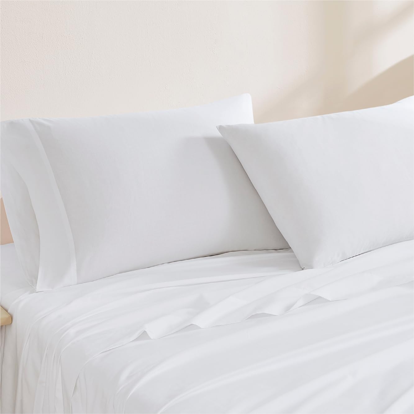 Linen Closet 100% Organic Cotton Queen Sheets Set, 4 Pieces, Light Blue - Percale Bed Sheets & Pillowcases Set - Up To 16" Deep Pocket Fitted Sheet - Cooling, Crisp & Breathable - For Hot Sleepers