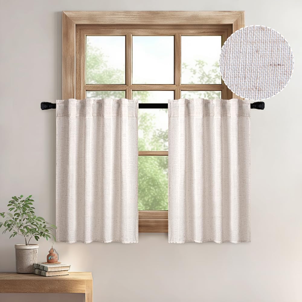 MIULEE Taupe Linen Curtains 84 Inch Length for Bedroom Living Room, Soft Thick Linen Textured Window Drapes Semi Sheer Light Filtering Back Tab Rod Pocket Burlap Look Farmhouse Country Decor, 2 Panels