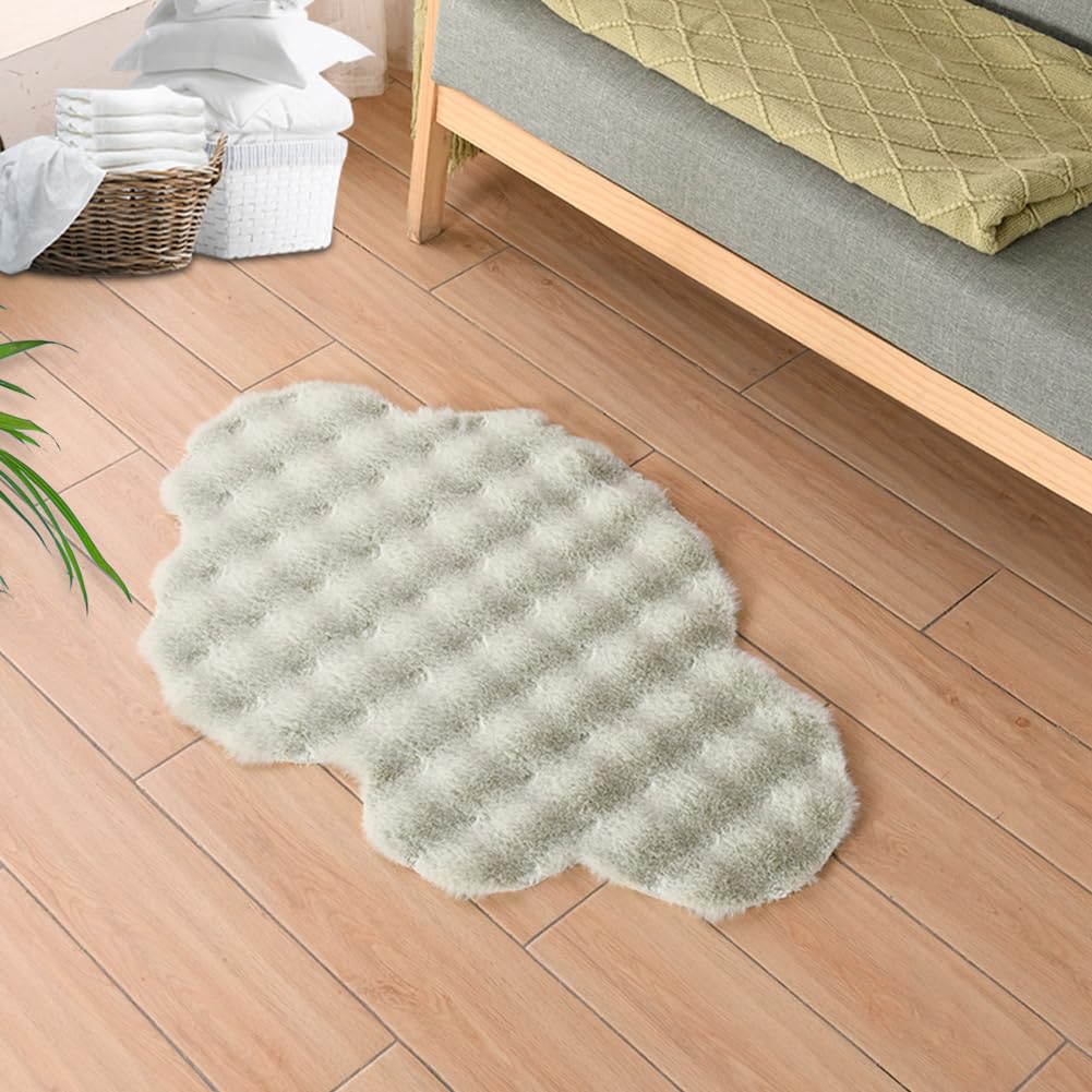 Ultra Soft Indoor Modern Small Area Rugs, Fluffy Cloud Shape Carpets Faux Fur Rabbit Hair Rug, Plush Fur Foot Mats Rugs Home Decor Rugs for Bedroom Living Kids Room (Light Grey Tie-dye,3.9 x 5.9Ft)