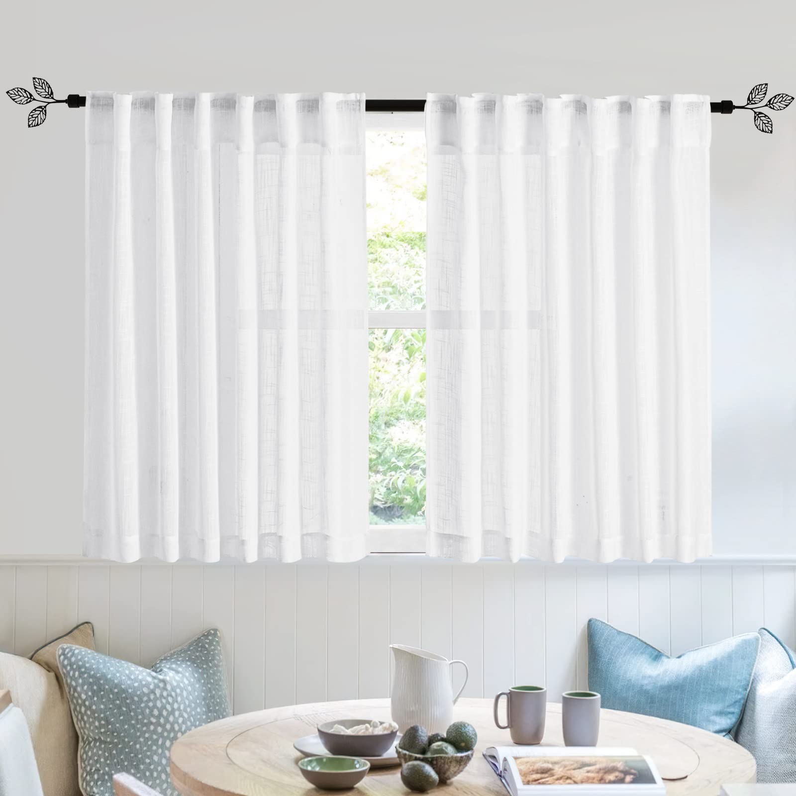 RYB HOME Linen Sheer Curtains and Drapes for Living Room 108 inches Length, Breathable Back Tab/Rod Pocket Semi Sheer Curtains, Oatmeal, W 52 x L 108 inches, 2 Panels Set