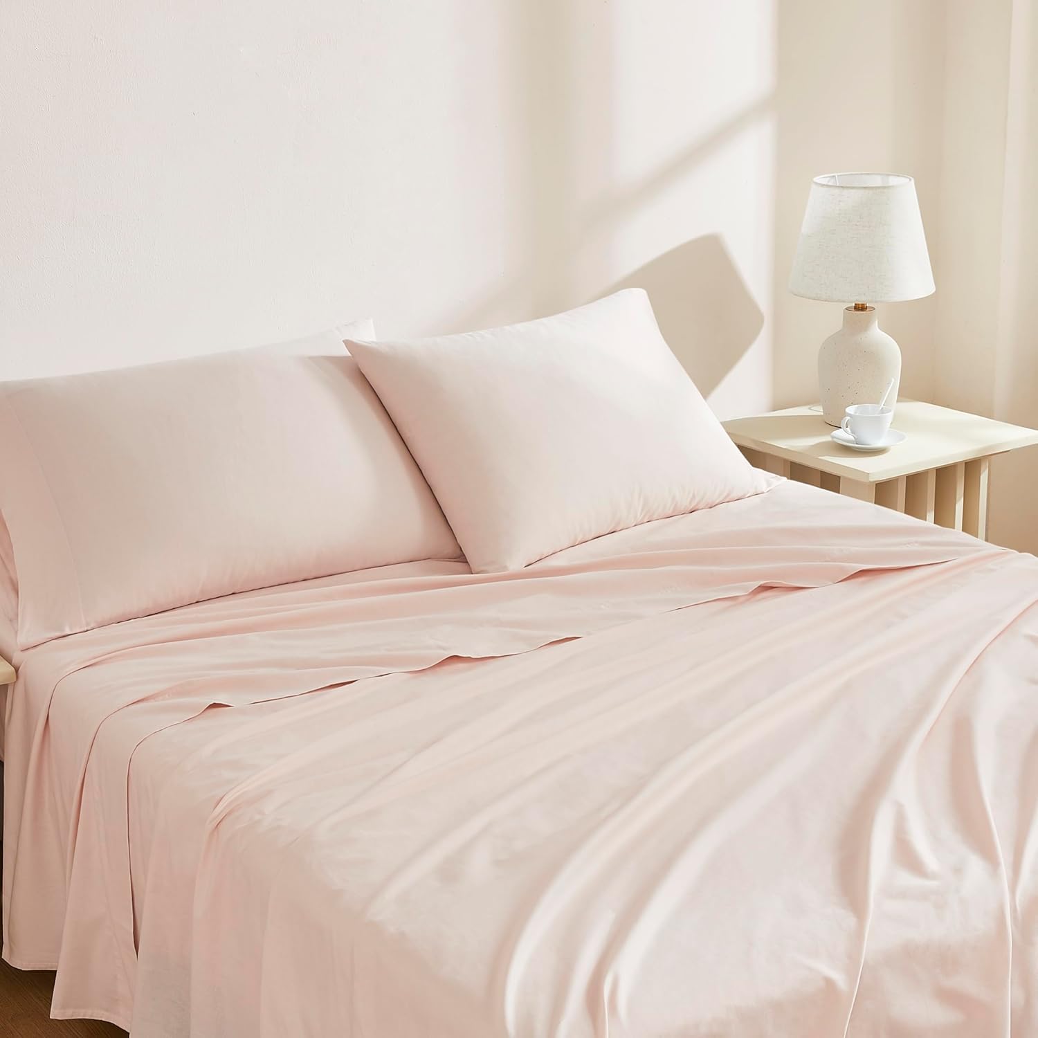 Linen Closet 100% Organic Cotton Queen Sheets Set, 4 Pieces, Light Blue - Percale Bed Sheets & Pillowcases Set - Up To 16" Deep Pocket Fitted Sheet - Cooling, Crisp & Breathable - For Hot Sleepers
