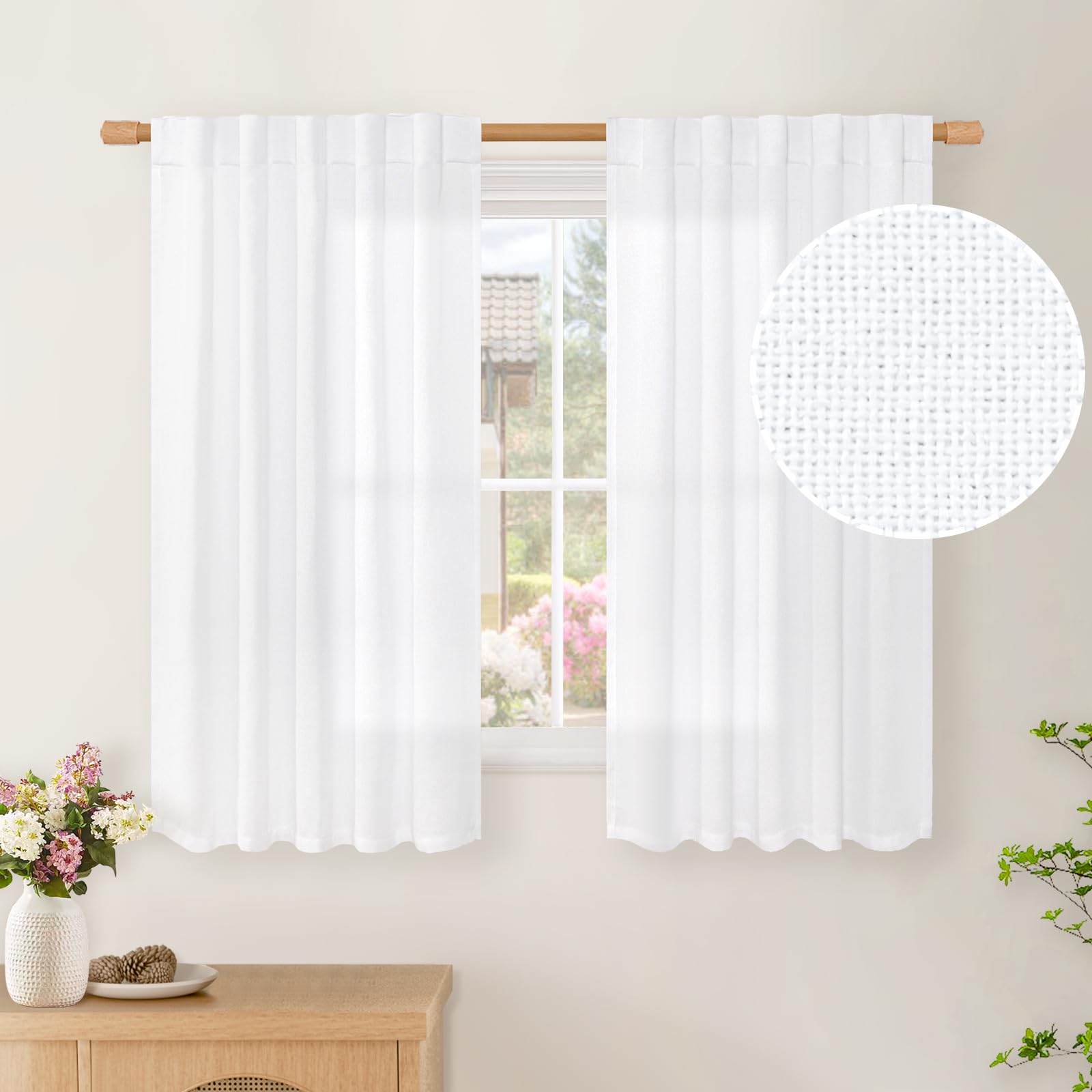BGment Natural Linen Semi Sheer Curtains 96 Inch Length 2 Panels for Living Room, Beige Light Filtering Window Drapes with Rod Pocket Back Tab Extre Long for Dining Bedroom, 52 X 96 Inch