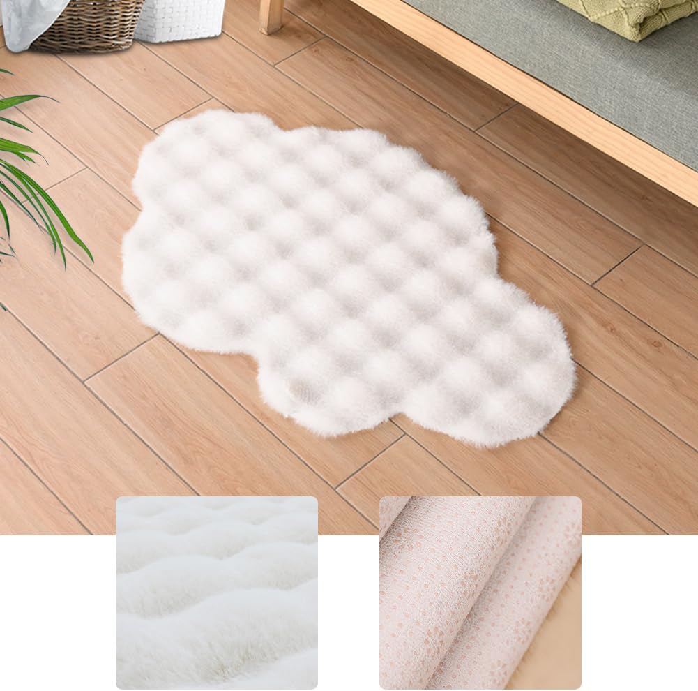 Ultra Soft Indoor Modern Small Area Rugs, Fluffy Cloud Shape Carpets Faux Fur Rabbit Hair Rug, Plush Fur Foot Mats Rugs Home Decor Rugs for Bedroom Living Kids Room (Light Grey Tie-dye,3.9 x 5.9Ft)