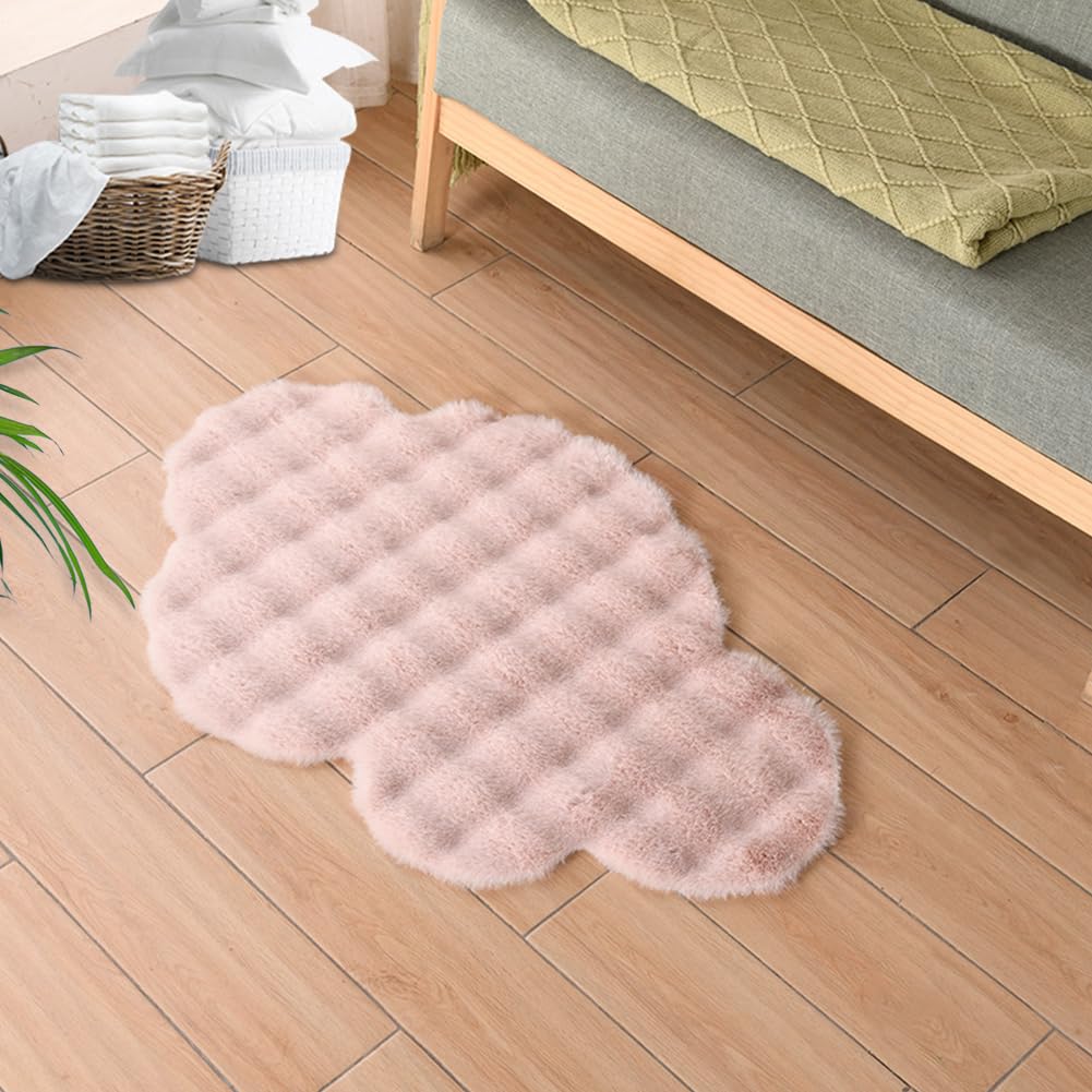 Ultra Soft Indoor Modern Small Area Rugs, Fluffy Cloud Shape Carpets Faux Fur Rabbit Hair Rug, Plush Fur Foot Mats Rugs Home Decor Rugs for Bedroom Living Kids Room (Light Grey Tie-dye,3.9 x 5.9Ft)