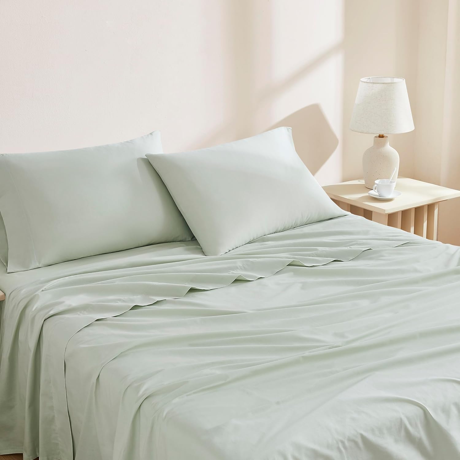 Linen Closet 100% Organic Cotton Queen Sheets Set, 4 Pieces, Light Blue - Percale Bed Sheets & Pillowcases Set - Up To 16" Deep Pocket Fitted Sheet - Cooling, Crisp & Breathable - For Hot Sleepers