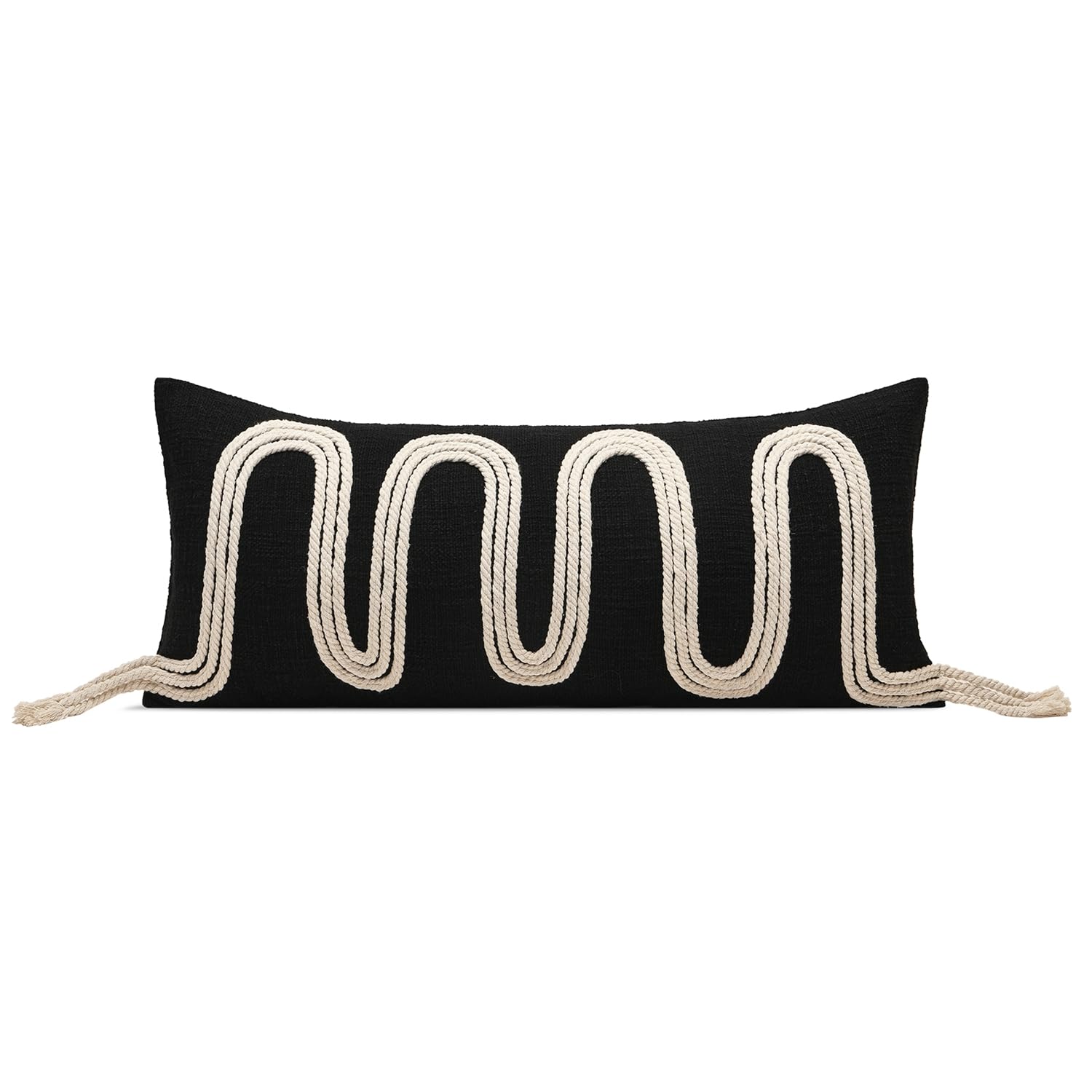 Dark Brown Tassel Decorative Throw Pillow Cover 20x20 Square Woven Textured Farmhouse Pillows Cushion Cases for Couch Bed Sofa Living Room Decor (Pack of 1)