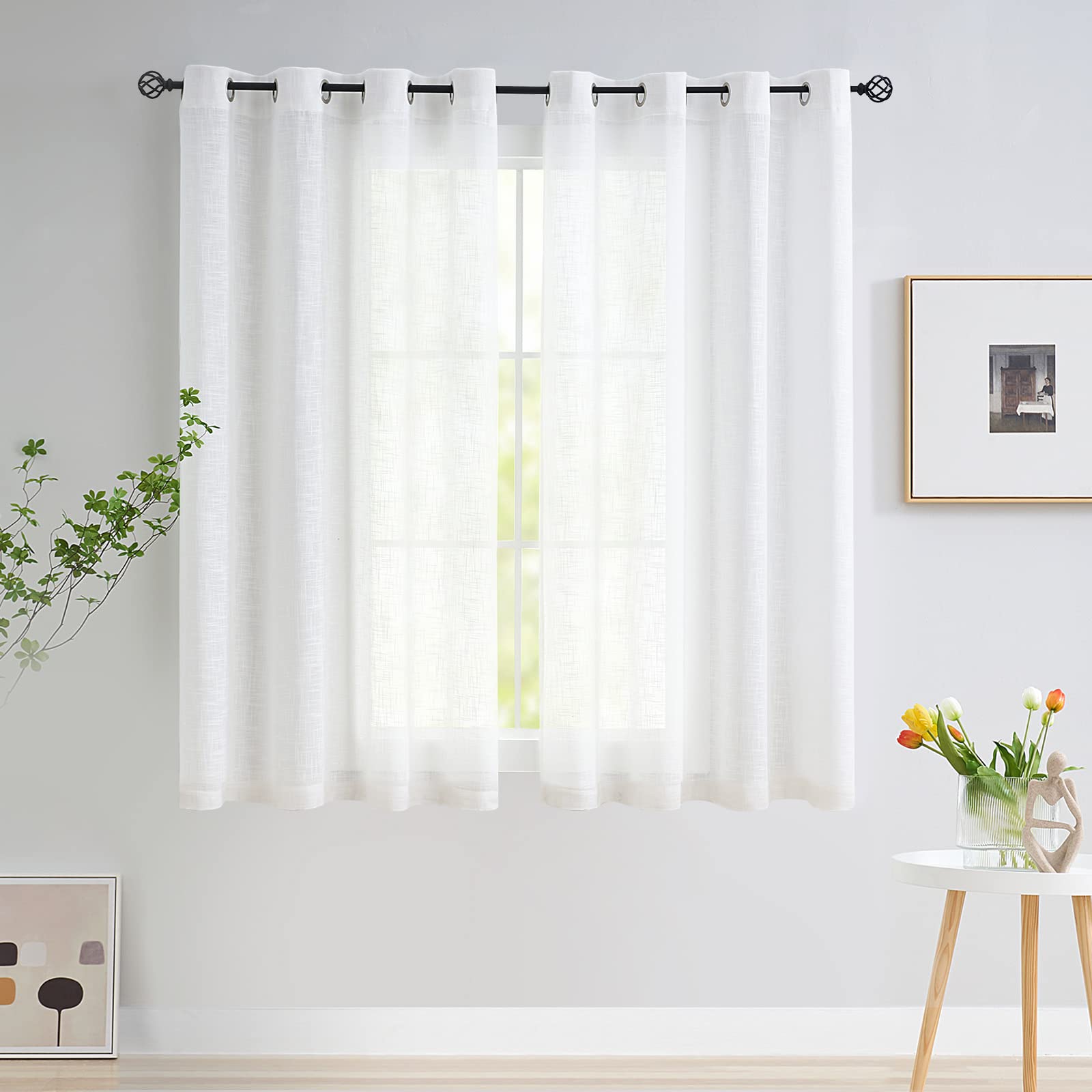 Semi Sheer Curtains for Living Room 95 inch Length Natural Linen Semi Sheer Curtain Drapes for Bedroom Light Filtering Farmhouse Country Rustic Window Curtains 52"w 2 Panels Rod Pocket Beige