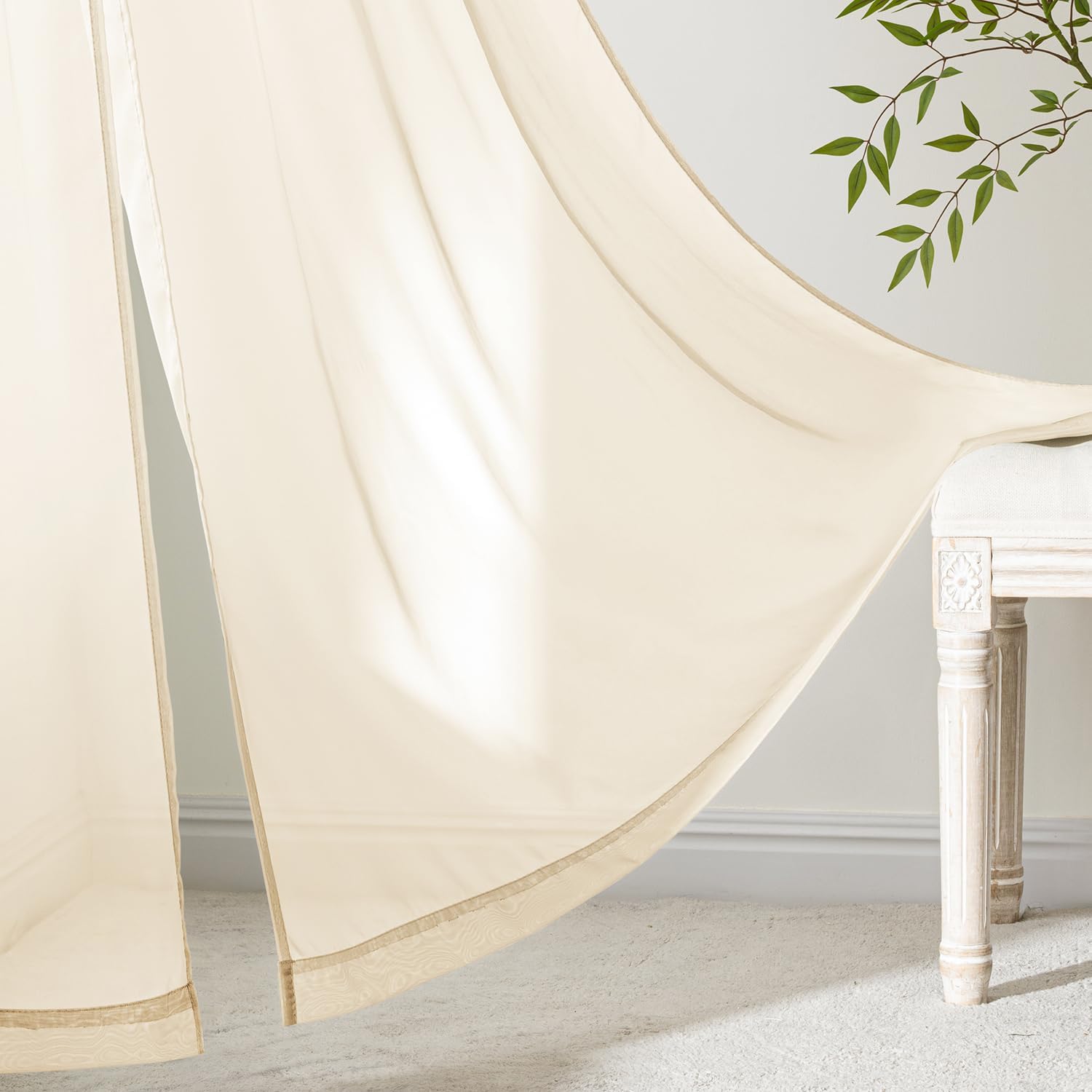 MIULEE Butter Cream Sheer Curtains 96 Inches Long, 4 Panels Set, Rod Pocket Voile Drapes Light Filtering and Semi Transparent, Elegant Window Treatments for Bedroom Living Room,42 x 96 Inches