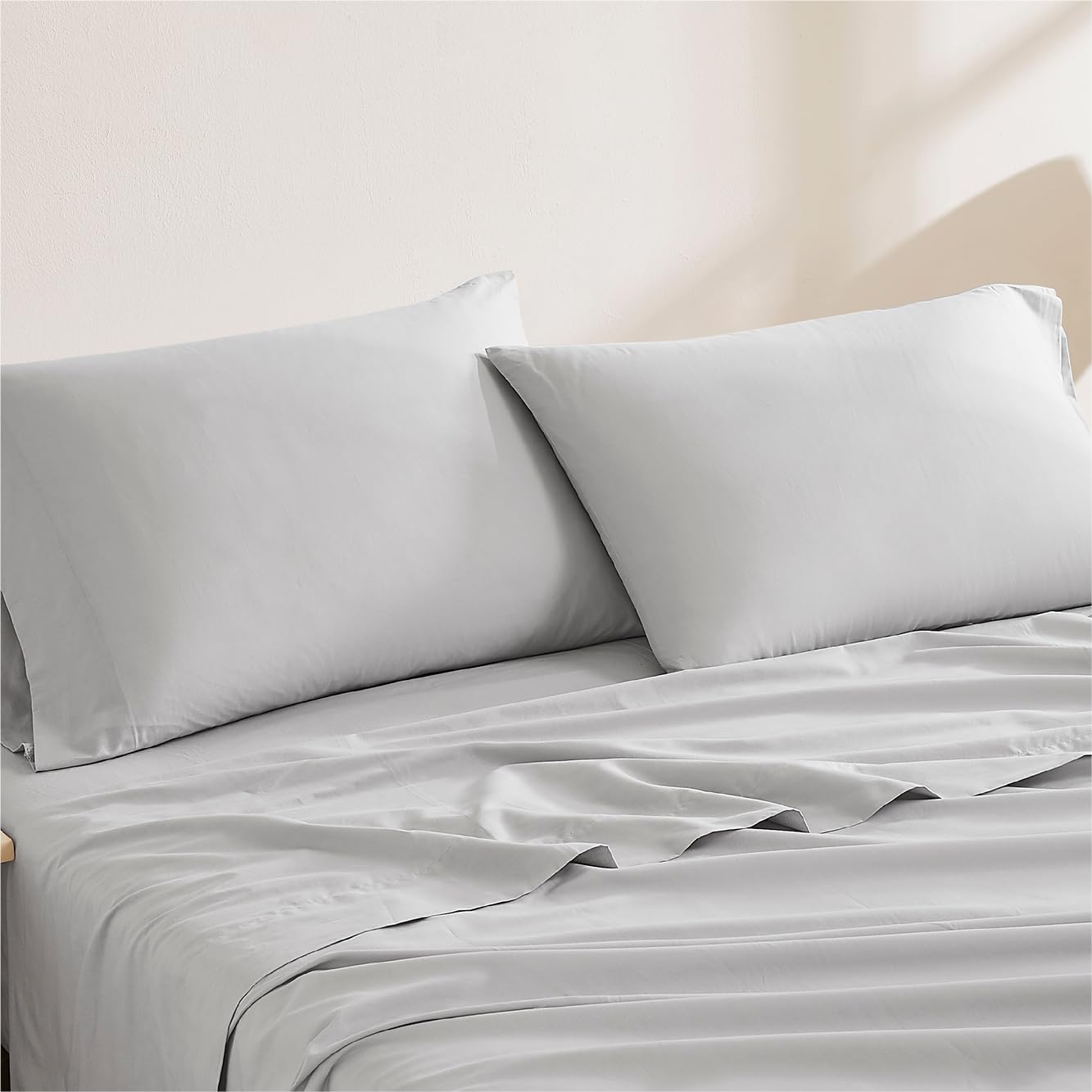 Linen Closet 100% Organic Cotton Queen Sheets Set, 4 Pieces, Light Blue - Percale Bed Sheets & Pillowcases Set - Up To 16" Deep Pocket Fitted Sheet - Cooling, Crisp & Breathable - For Hot Sleepers