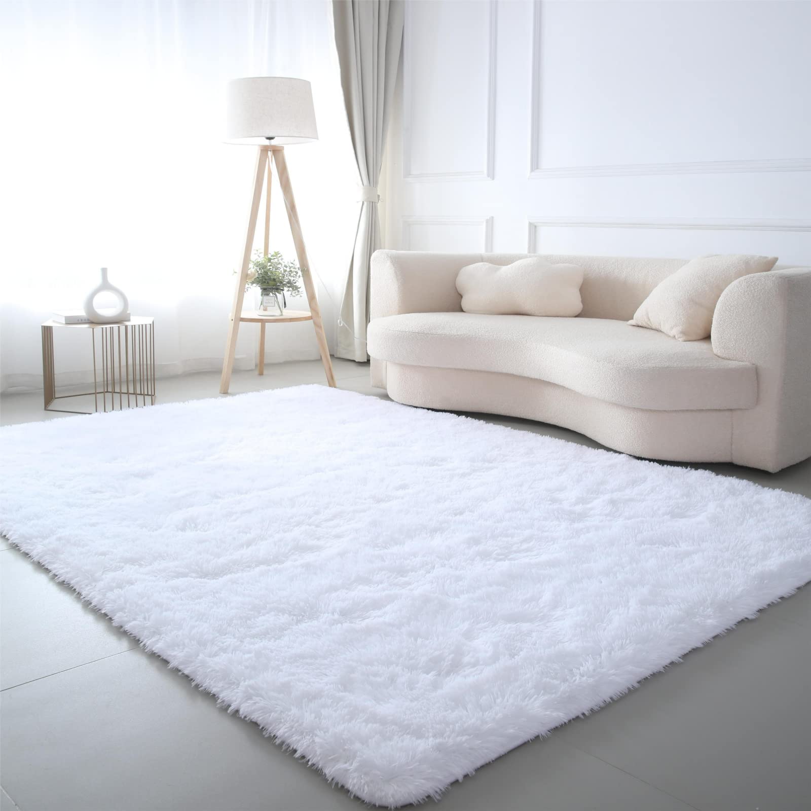 CAIYUECS Shag Area Rug,Indoor Ultra Soft Fluffy Plush Rugs for Bedroom Living Room, Non-Skid Modern Nursery Faux Fur Rugs for Kids Room Home Decor (Tie-Dyed Light Gray, 5x7 Feet)