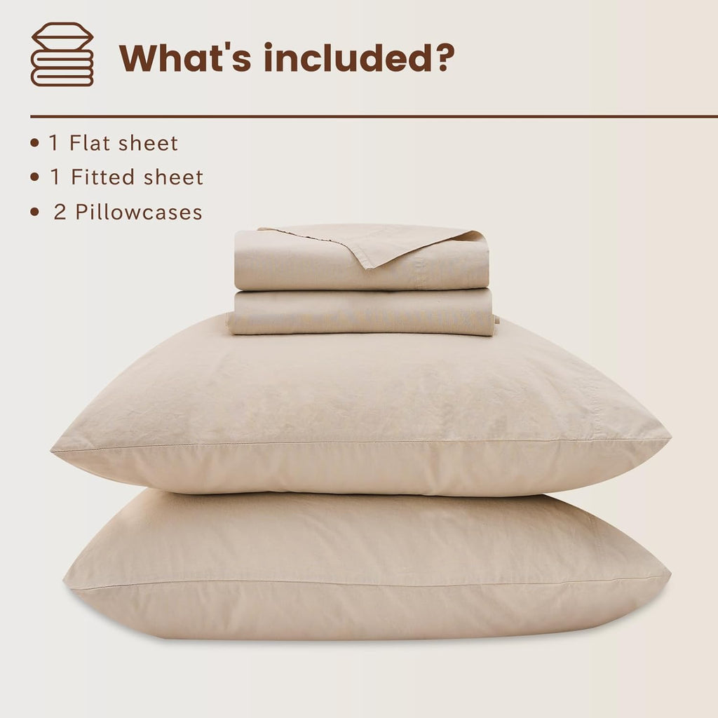 Bedlifes 100% French Linen Sheets Queen Size 18-24”Extra Deep Pocket 4-Piece Set Breathable & Moisture-Wicking,Soft & Durable Sheets for Thick Mattresses(Linen)