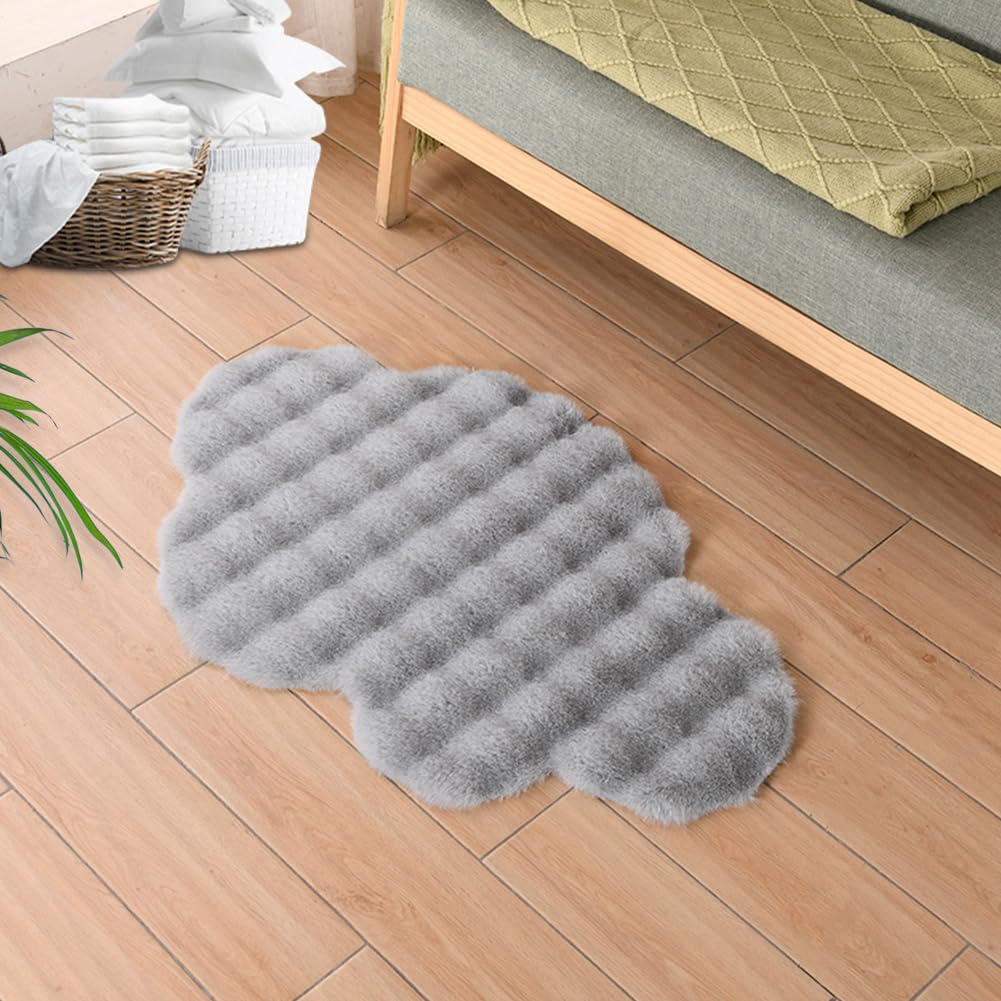 Ultra Soft Indoor Modern Small Area Rugs, Fluffy Cloud Shape Carpets Faux Fur Rabbit Hair Rug, Plush Fur Foot Mats Rugs Home Decor Rugs for Bedroom Living Kids Room (Light Grey Tie-dye,3.9 x 5.9Ft)