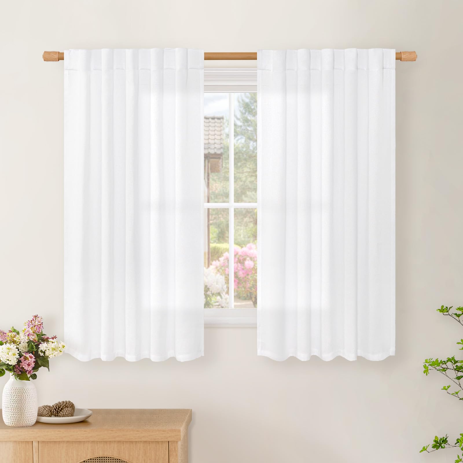 BGment Natural Linen Semi Sheer Curtains 96 Inch Length 2 Panels for Living Room, Beige Light Filtering Window Drapes with Rod Pocket Back Tab Extre Long for Dining Bedroom, 52 X 96 Inch
