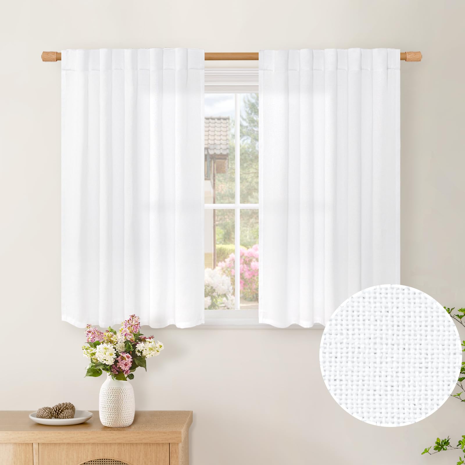 BGment Natural Linen Semi Sheer Curtains 96 Inch Length 2 Panels for Living Room, Beige Light Filtering Window Drapes with Rod Pocket Back Tab Extre Long for Dining Bedroom, 52 X 96 Inch