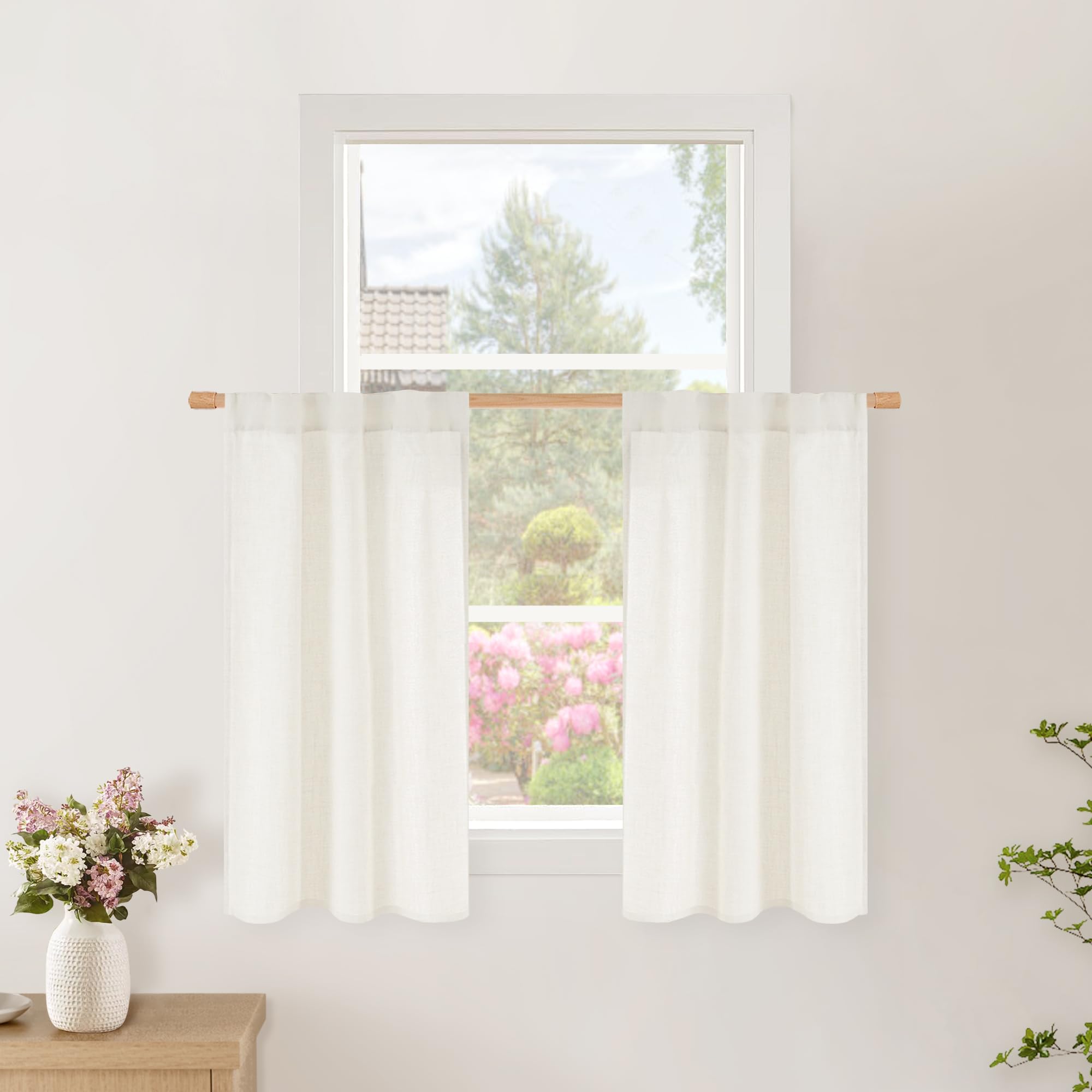 BGment Natural Linen Semi Sheer Curtains 96 Inch Length 2 Panels for Living Room, Beige Light Filtering Window Drapes with Rod Pocket Back Tab Extre Long for Dining Bedroom, 52 X 96 Inch