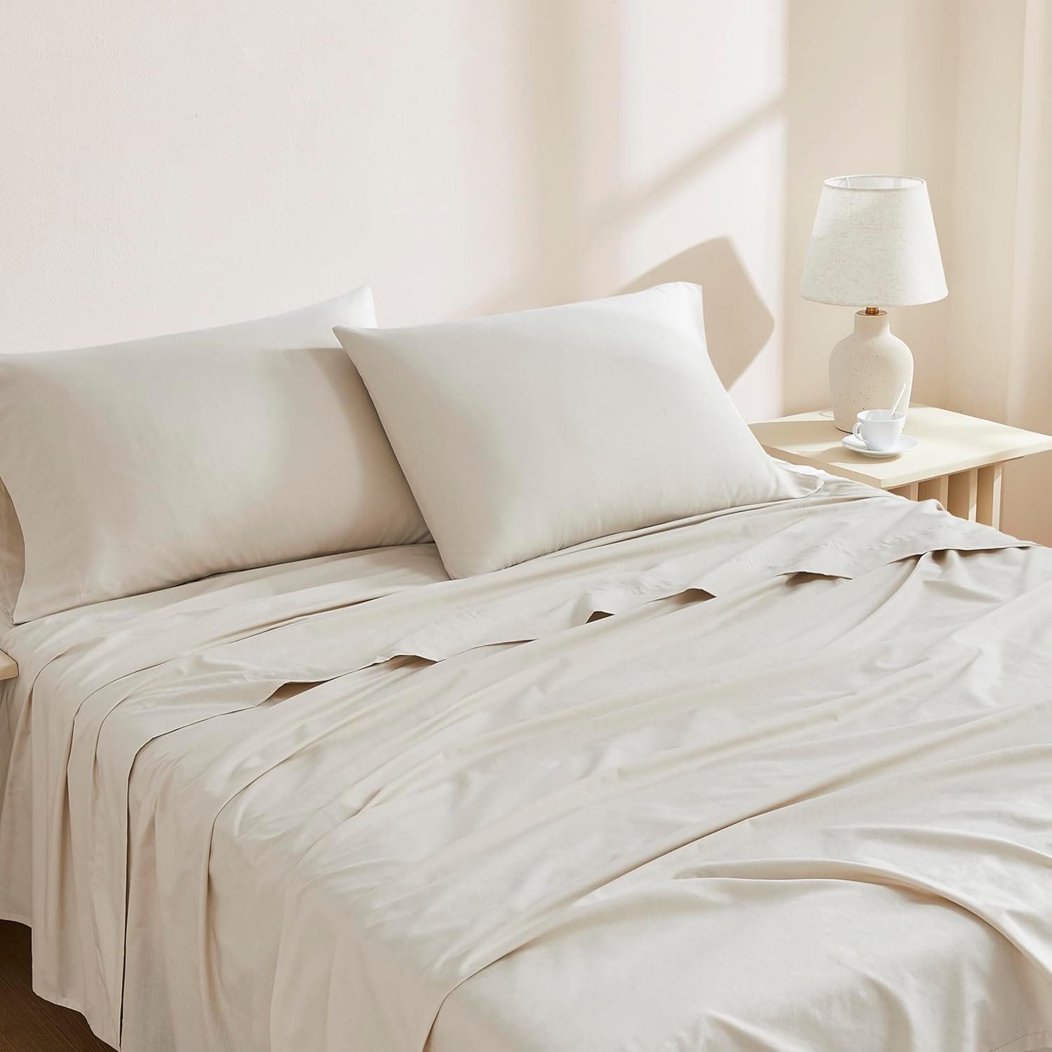 Linen Closet 100% Organic Cotton Queen Sheets Set, 4 Pieces, Light Blue - Percale Bed Sheets & Pillowcases Set - Up To 16" Deep Pocket Fitted Sheet - Cooling, Crisp & Breathable - For Hot Sleepers