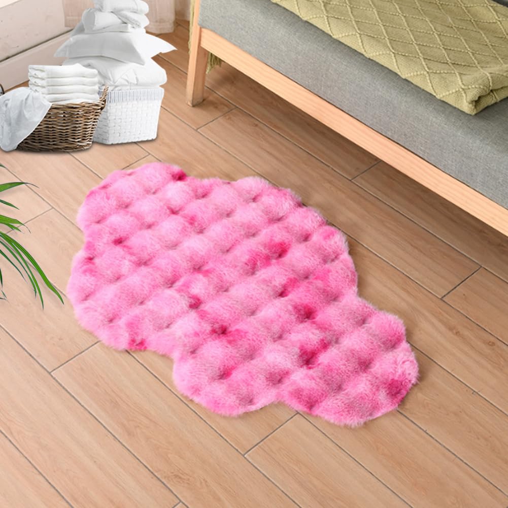 Ultra Soft Indoor Modern Small Area Rugs, Fluffy Cloud Shape Carpets Faux Fur Rabbit Hair Rug, Plush Fur Foot Mats Rugs Home Decor Rugs for Bedroom Living Kids Room (Light Grey Tie-dye,3.9 x 5.9Ft)