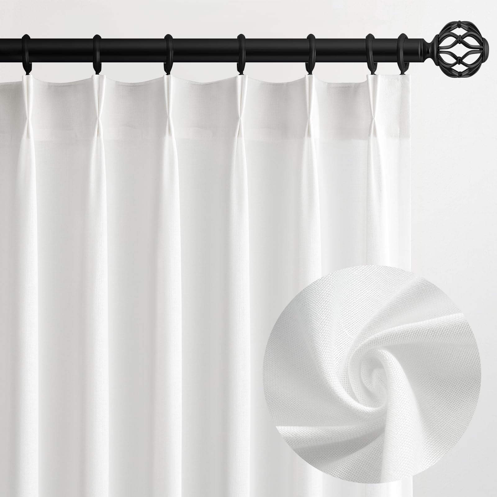 Topfinel 102 Inch Curtains 1 Panels Set,One Packs Pinch Pleat Back Tab Linen Window Semi Sheer Privacy Thick Decorative Curtain Drapes for Living Room Bedroom,60x102 in Long,Oatmeal