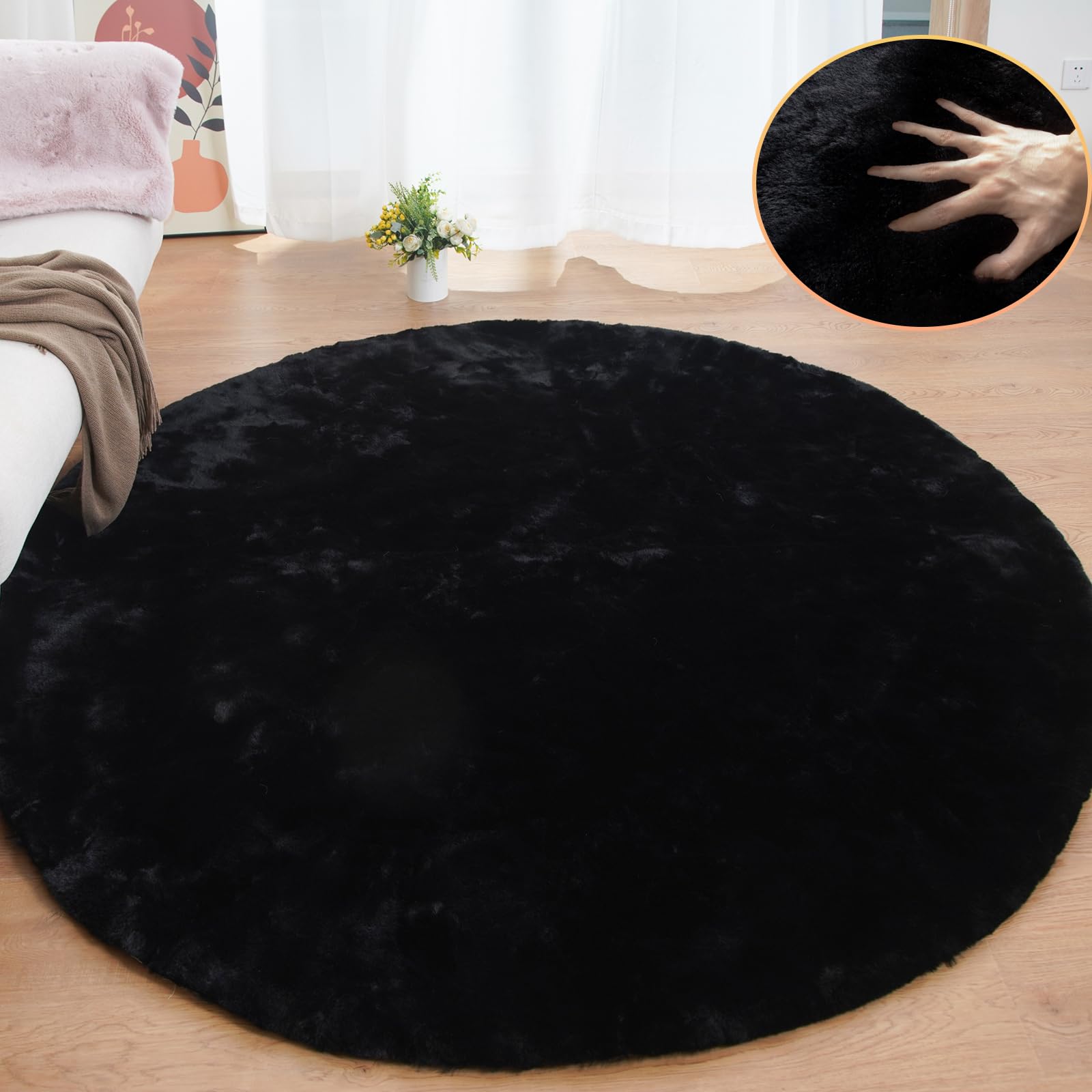 ORINOVA White Faux Rabbit Fluffy Fur Rugs for Bedroom Machine Washable Furry Area Rugs for Living Room Smal 2x4 Shag Runner Rug Nursery Rug
