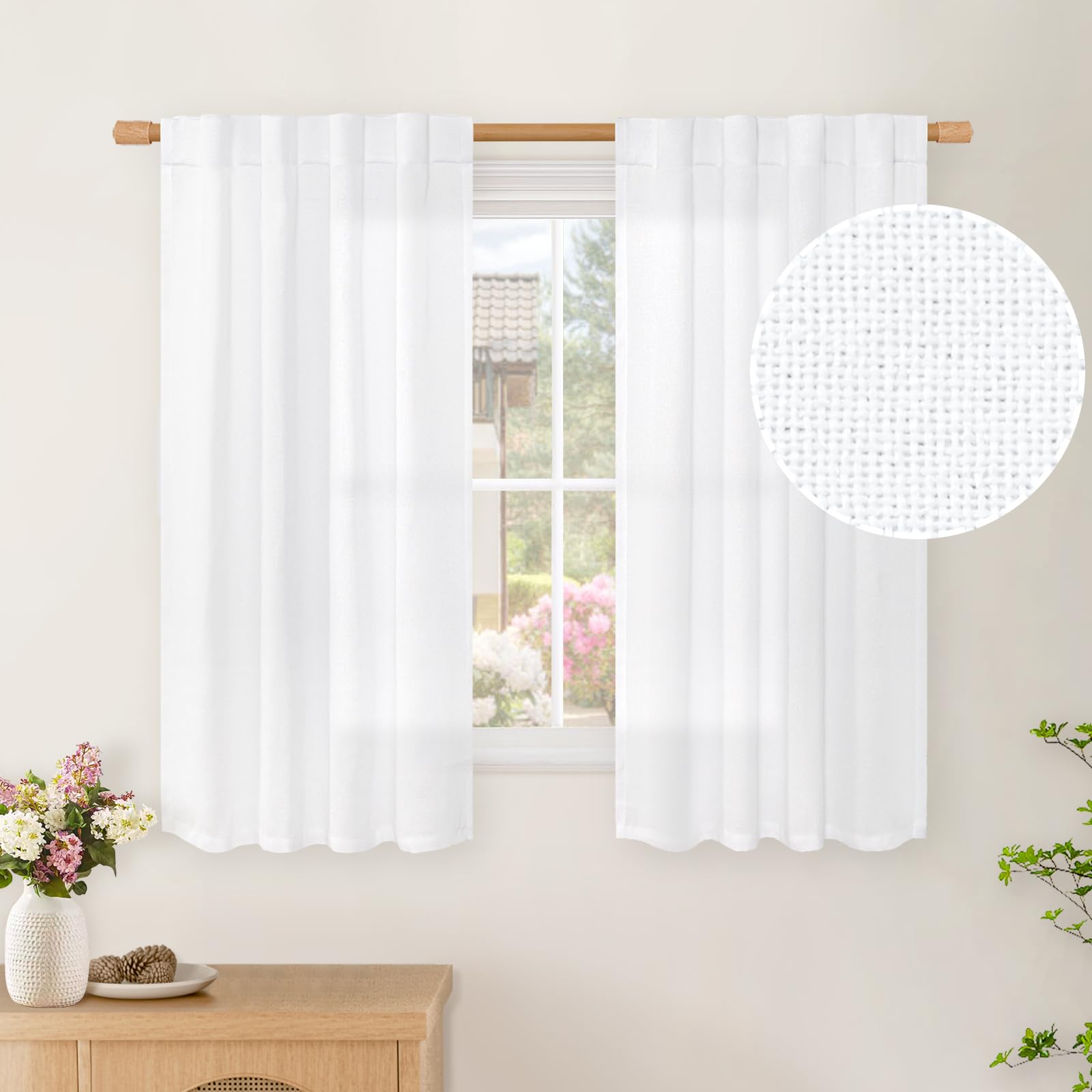 BGment Natural Linen Semi Sheer Curtains 96 Inch Length 2 Panels for Living Room, Beige Light Filtering Window Drapes with Rod Pocket Back Tab Extre Long for Dining Bedroom, 52 X 96 Inch