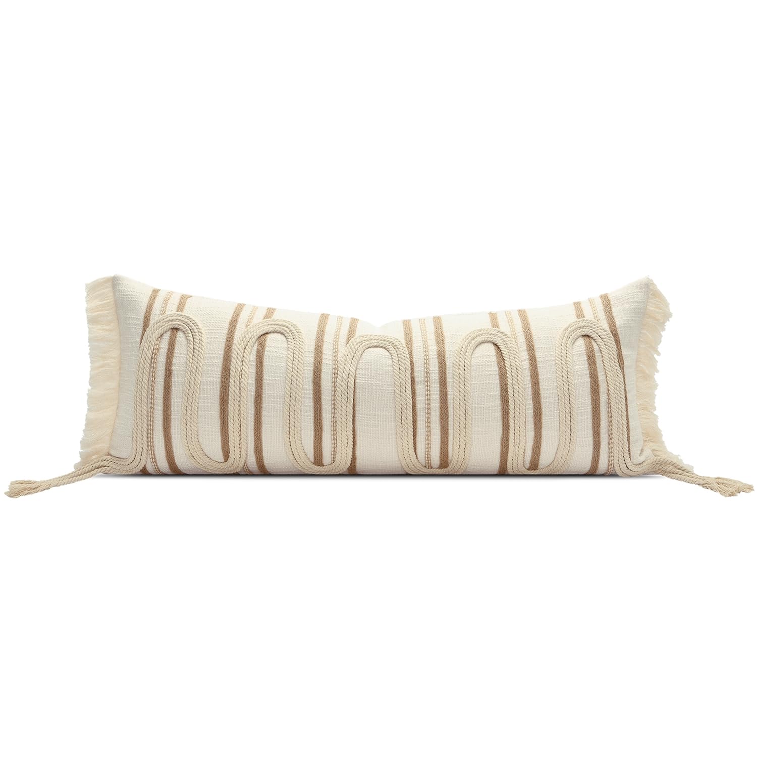 Dark Brown Tassel Decorative Throw Pillow Cover 20x20 Square Woven Textured Farmhouse Pillows Cushion Cases for Couch Bed Sofa Living Room Decor (Pack of 1)