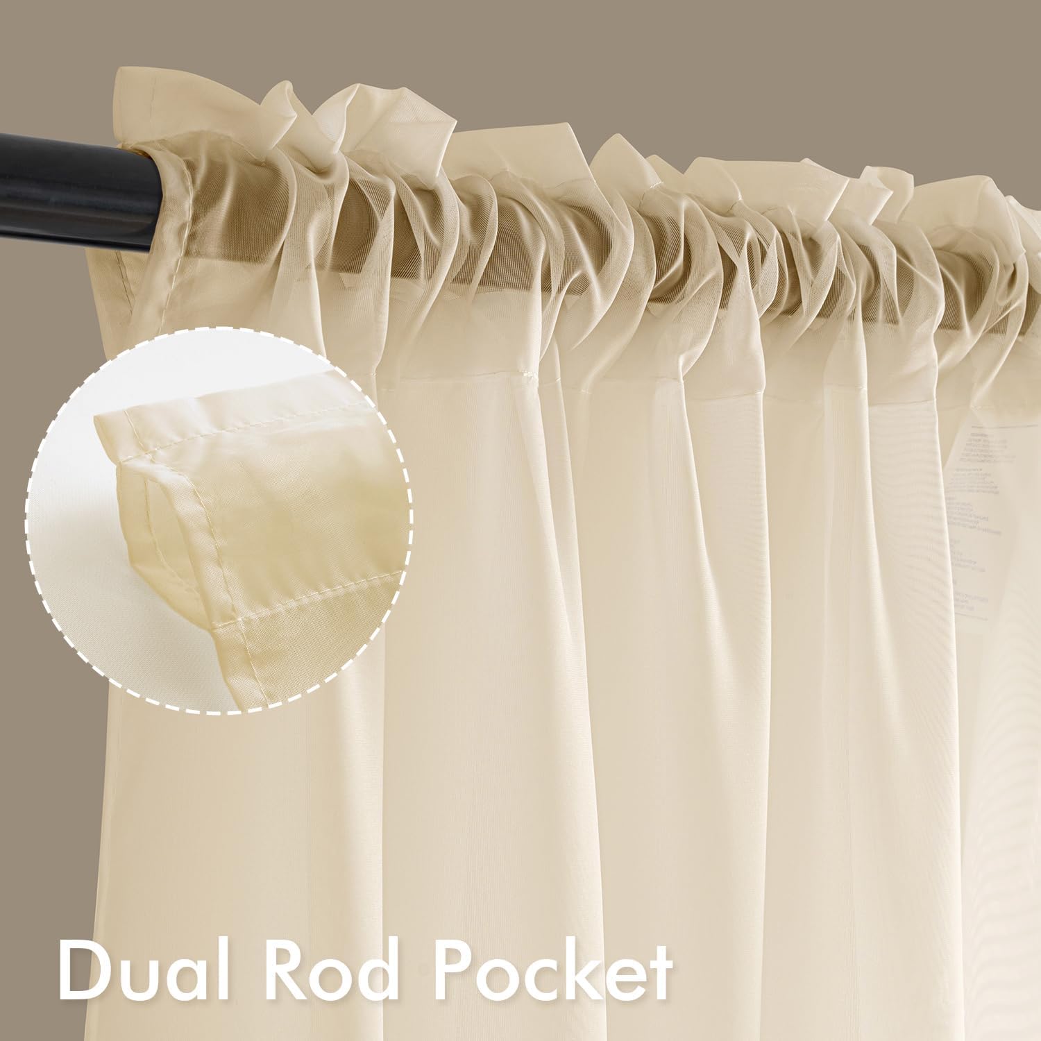 MIULEE Butter Cream Sheer Curtains 96 Inches Long, 4 Panels Set, Rod Pocket Voile Drapes Light Filtering and Semi Transparent, Elegant Window Treatments for Bedroom Living Room,42 x 96 Inches