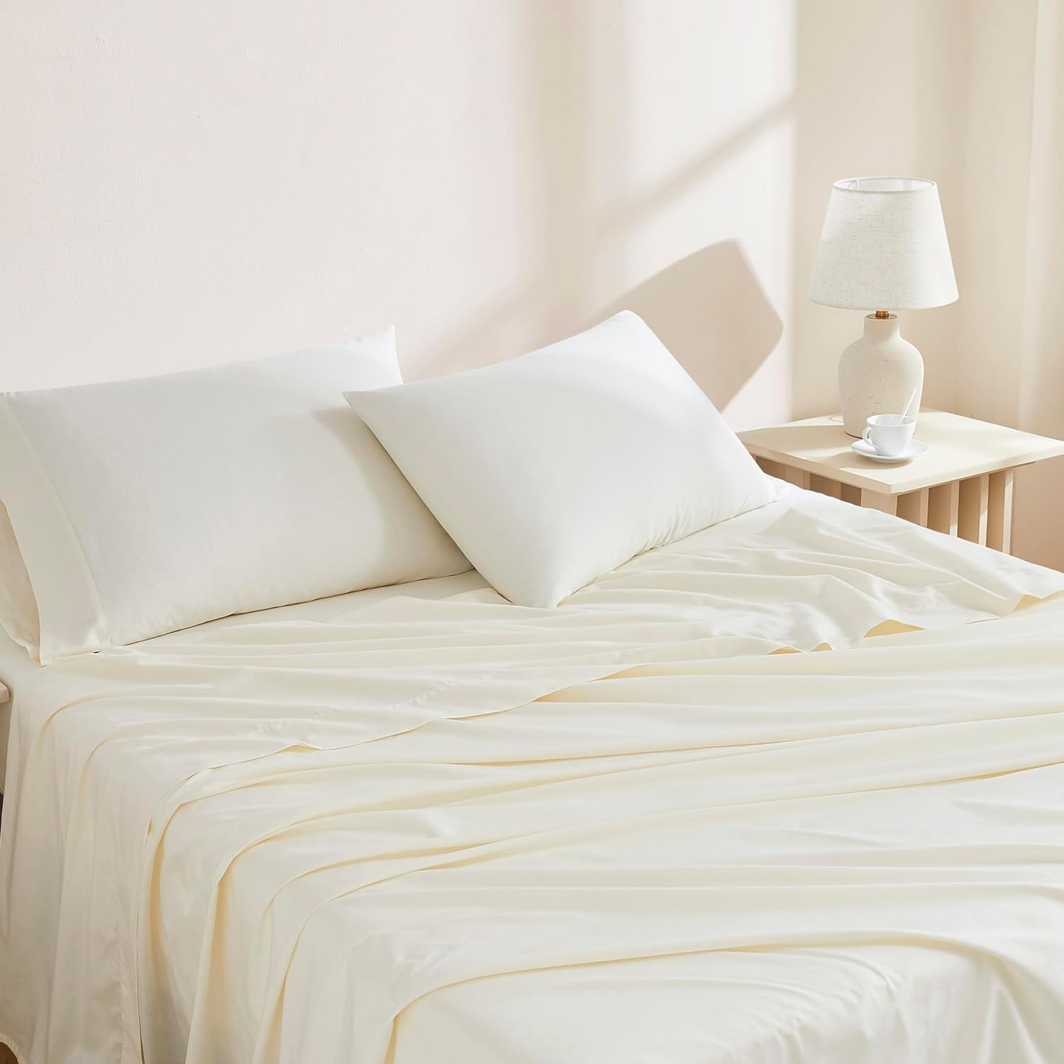 Linen Closet 100% Organic Cotton Queen Sheets Set, 4 Pieces, Light Blue - Percale Bed Sheets & Pillowcases Set - Up To 16" Deep Pocket Fitted Sheet - Cooling, Crisp & Breathable - For Hot Sleepers