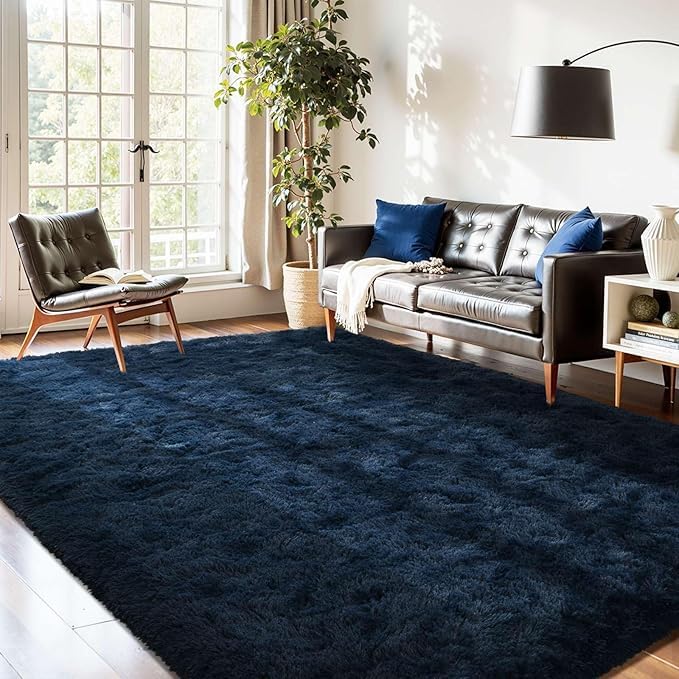 5×7ft Grey Fluffy Tie-Dyed Rug, Soft Shag Carpet for Home Decor