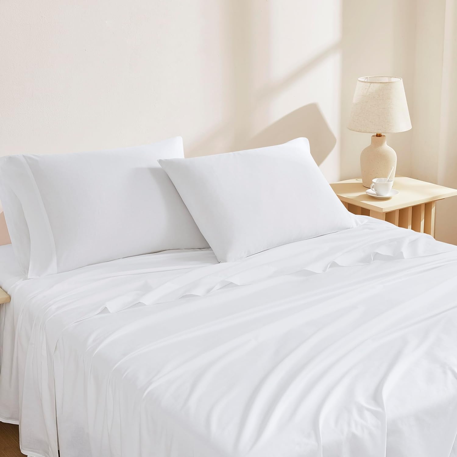 Linen Closet 100% Organic Cotton Queen Sheets Set, 4 Pieces, Light Blue - Percale Bed Sheets & Pillowcases Set - Up To 16" Deep Pocket Fitted Sheet - Cooling, Crisp & Breathable - For Hot Sleepers