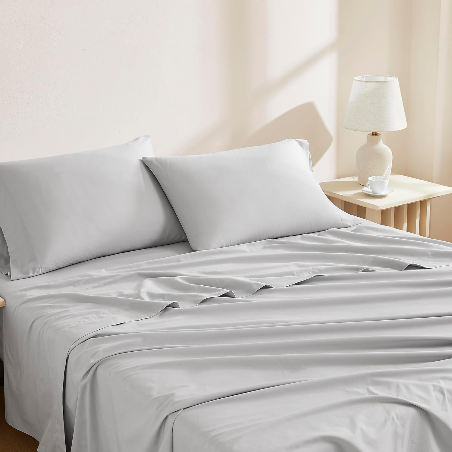 Linen Closet 100% Organic Cotton Queen Sheets Set, 4 Pieces, Light Blue - Percale Bed Sheets & Pillowcases Set - Up To 16" Deep Pocket Fitted Sheet - Cooling, Crisp & Breathable - For Hot Sleepers