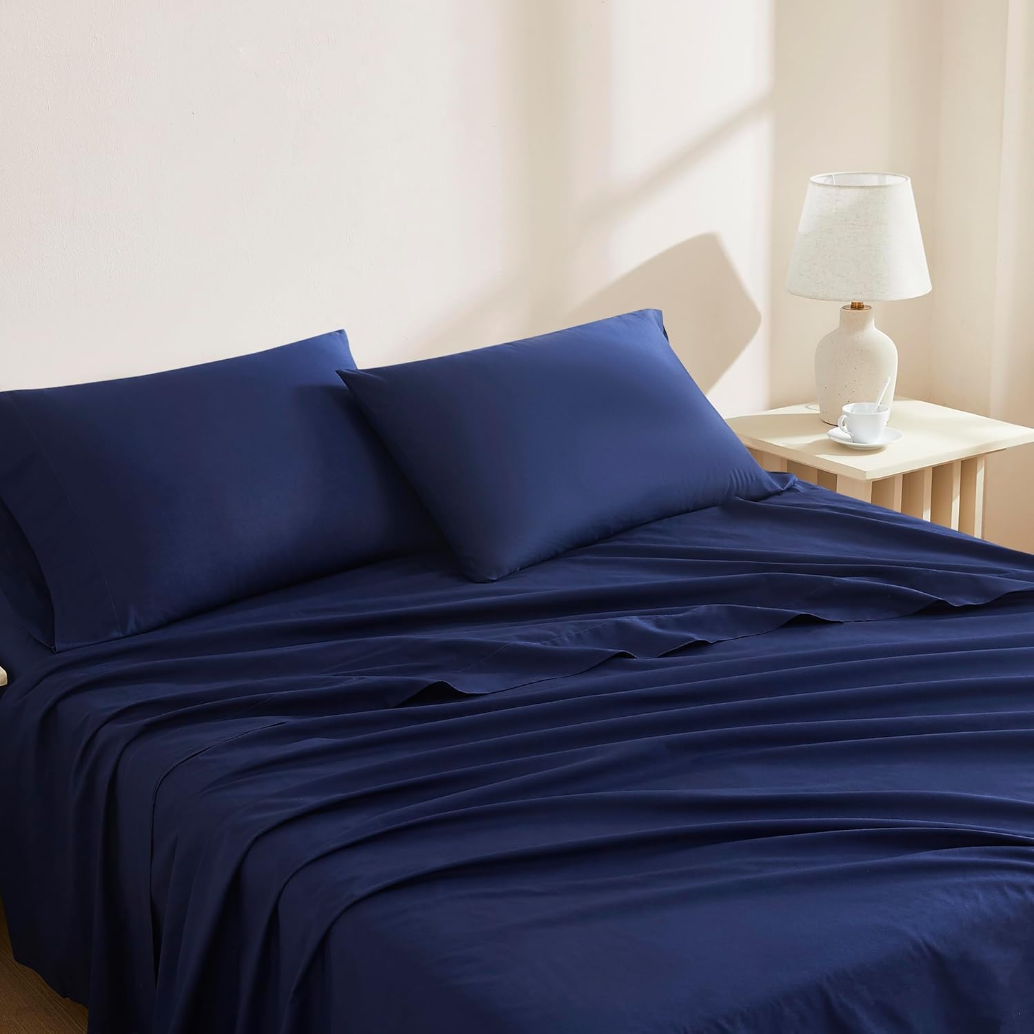 Linen Closet 100% Organic Cotton Queen Sheets Set, 4 Pieces, Light Blue - Percale Bed Sheets & Pillowcases Set - Up To 16" Deep Pocket Fitted Sheet - Cooling, Crisp & Breathable - For Hot Sleepers