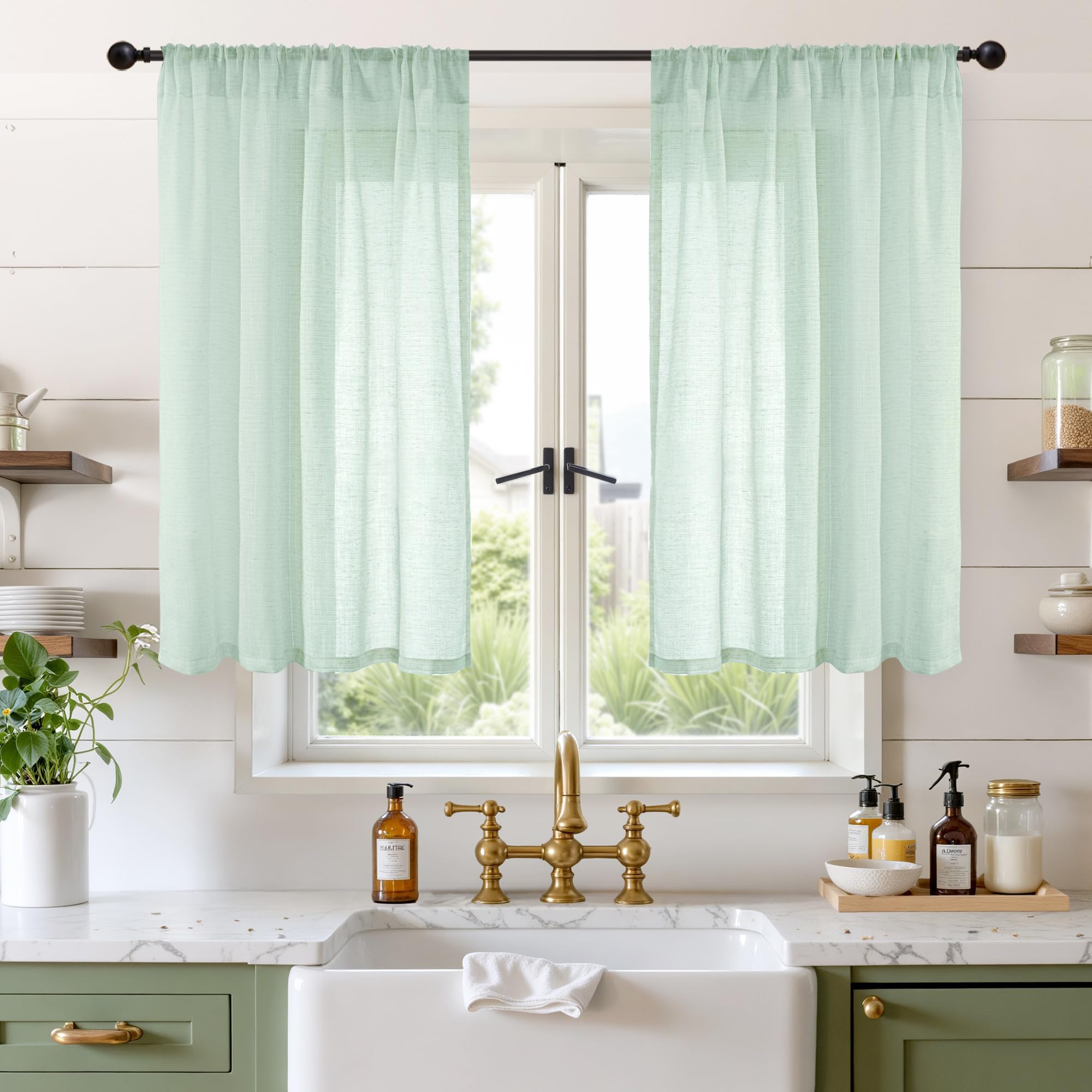 BGment 90 Inches Long Curtains Linen Semi Sheer, Light Filtering Window Treatments Drapes with Rod Pocket Lightweight for Living Room Bedroom, 2 Panels, 52 Inch Wide Each Panel