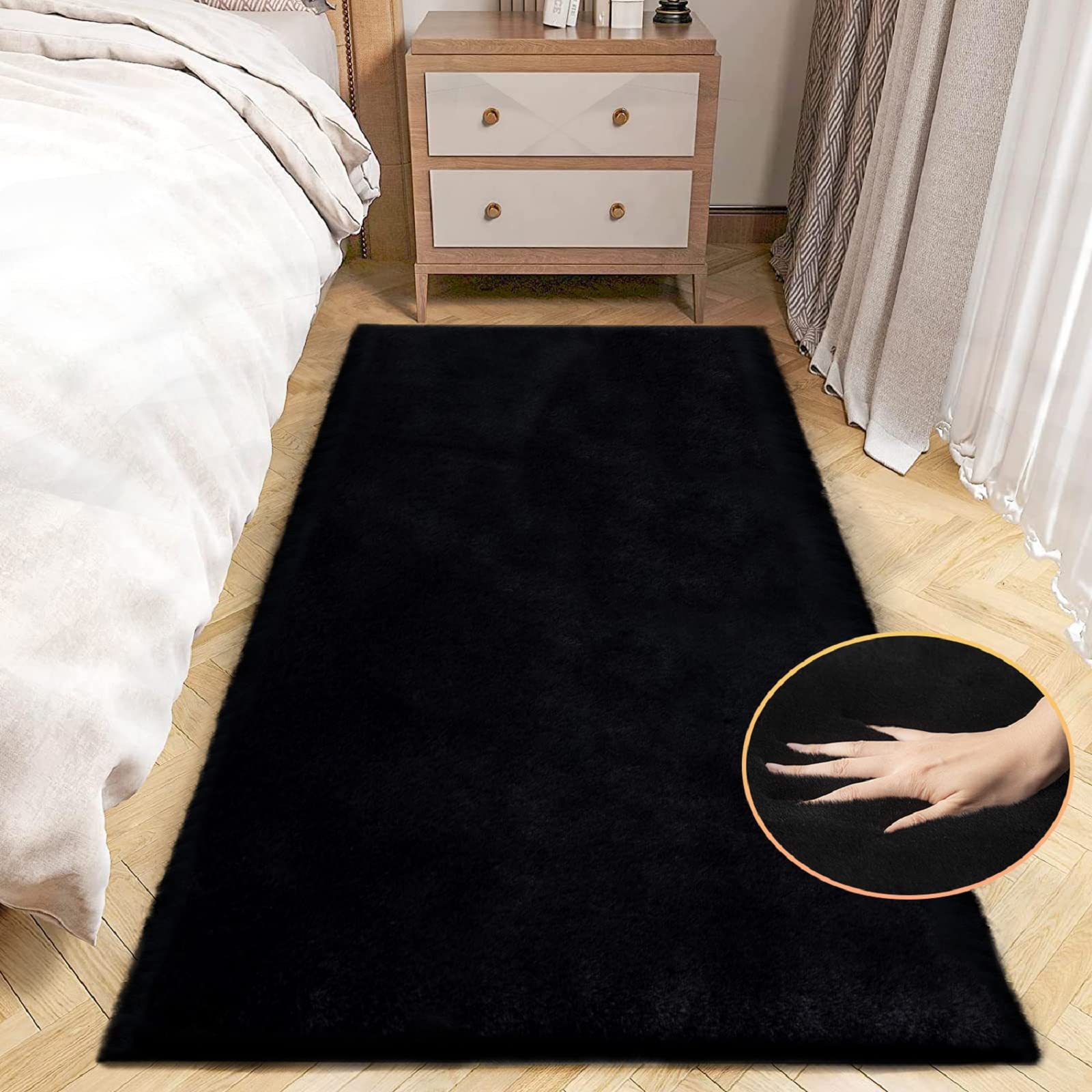 ORINOVA White Faux Rabbit Fluffy Fur Rugs for Bedroom Machine Washable Furry Area Rugs for Living Room Smal 2x4 Shag Runner Rug Nursery Rug