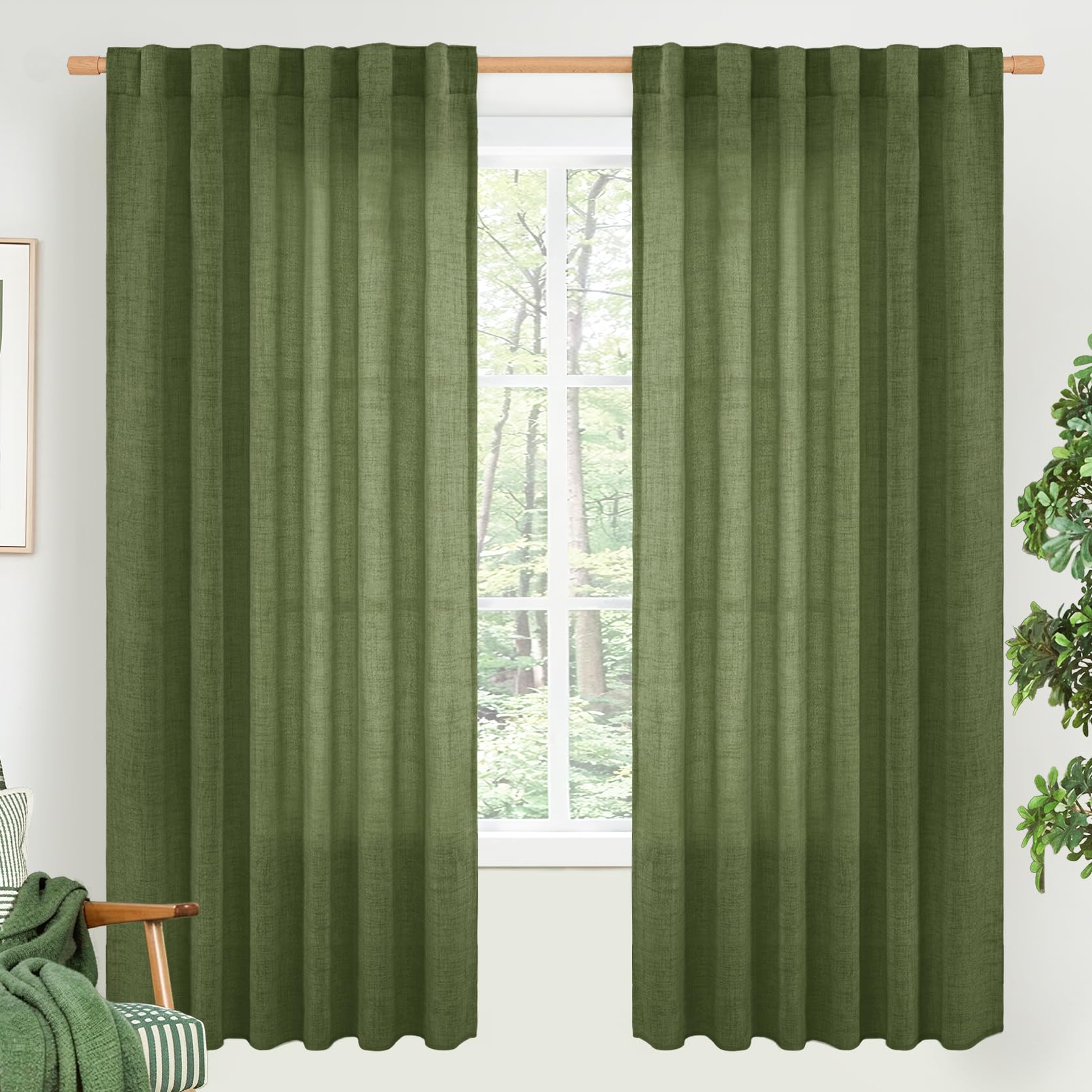 BGment Natural Linen Semi Sheer Curtains 96 Inch Length 2 Panels for Living Room, Beige Light Filtering Window Drapes with Rod Pocket Back Tab Extre Long for Dining Bedroom, 52 X 96 Inch