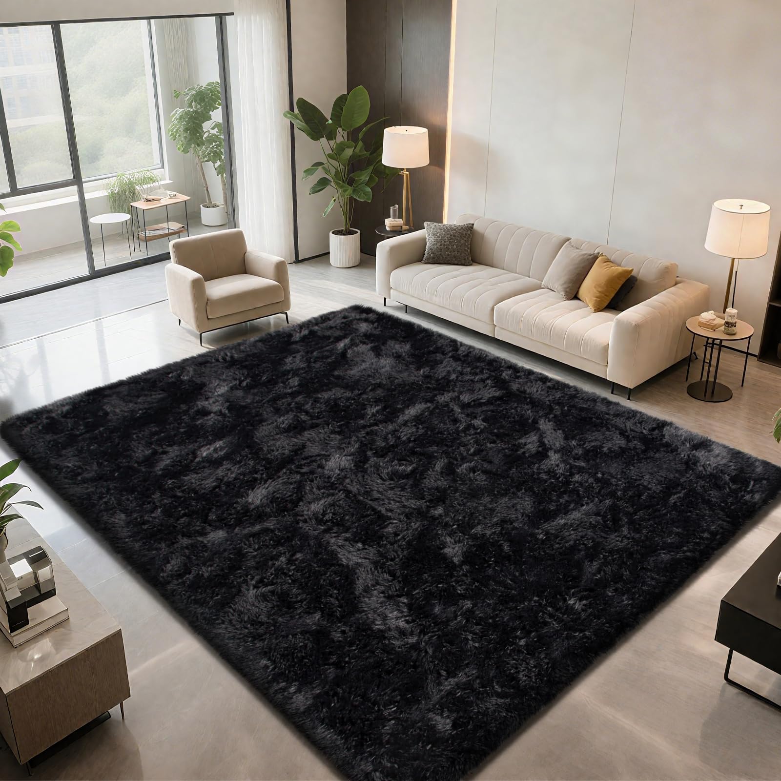 Shag Area Rugs for Bedroom Living Room,8X10 Ultra Soft Fluffy Area Rugs for Dorm, Indoor Carpet Nursery Rugs for Kids Girls Room Home Decor,Tie-Dye Grey