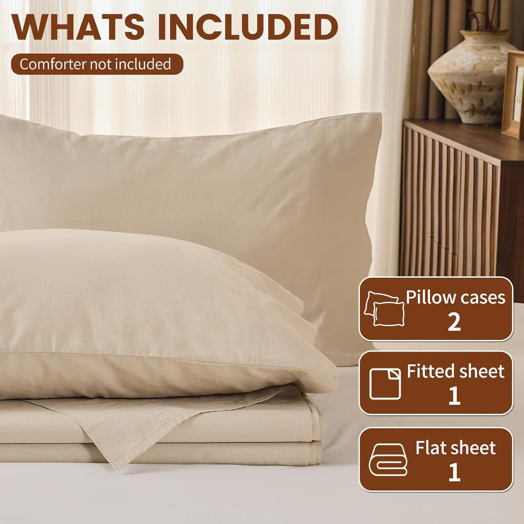 King 100% Linen 4-Piece Sheet Set, Breathable All-Season Bedding