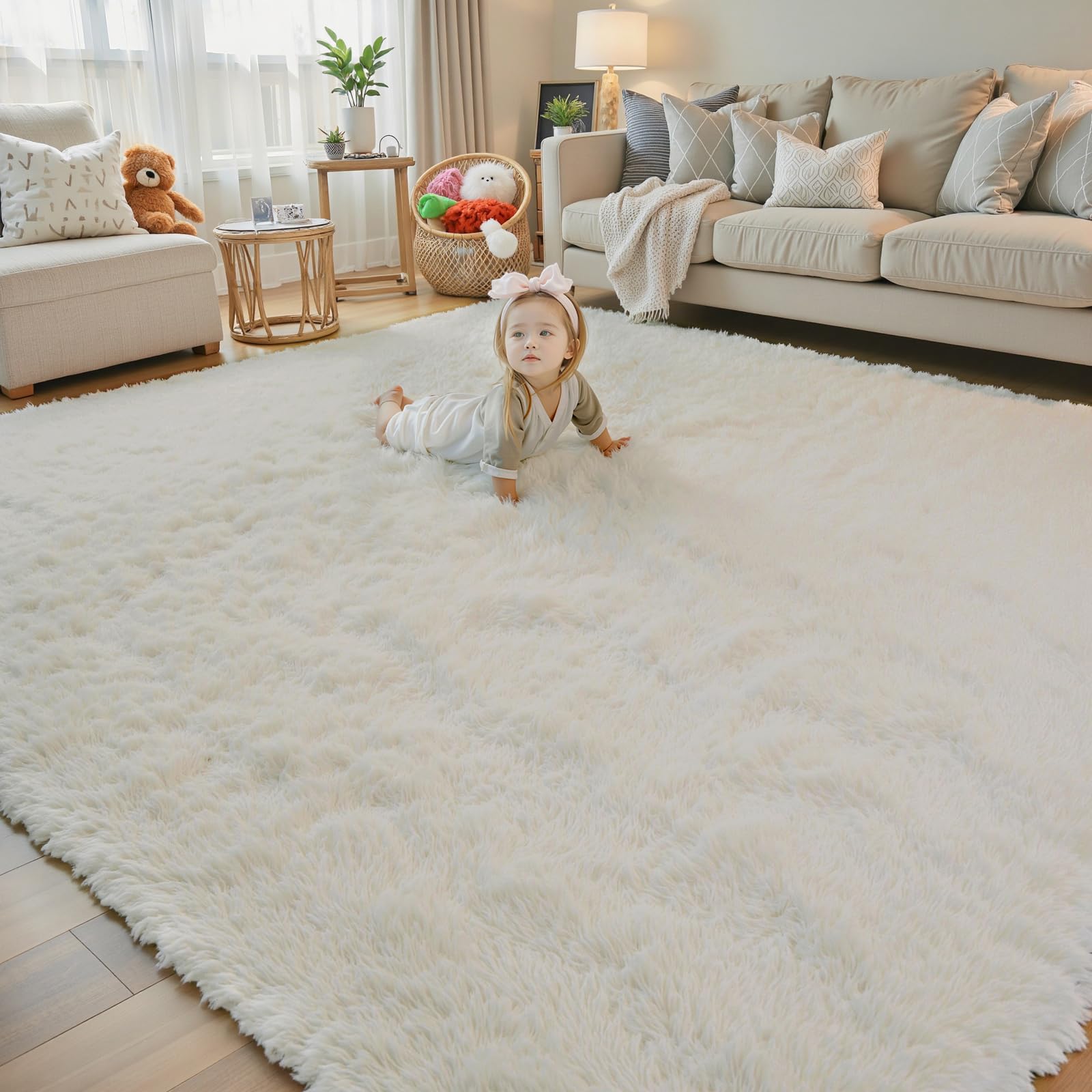 8x10 Area Rugs for Living Room Bedroom Fluffy, Large Area Rug Shag Shaggy Carpet Soft Plush Furry Bedside Rug, Area Rugs for Home Decor(8 x 10, Dark Blue Tie-Dyed)