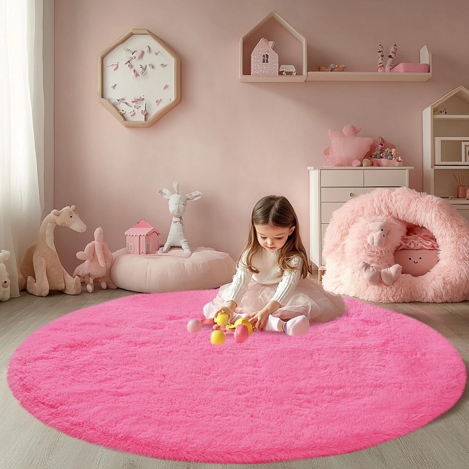 CAIYUECS Shag Area Rug,Indoor Ultra Soft Fluffy Plush Rugs for Bedroom Living Room, Non-Skid Modern Nursery Faux Fur Rugs for Kids Room Home Decor (Tie-Dyed Light Gray, 5x7 Feet)