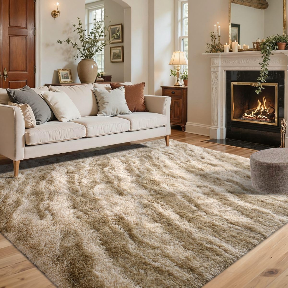 5×7ft Grey Fluffy Tie-Dyed Rug, Soft Shag Carpet for Home Decor