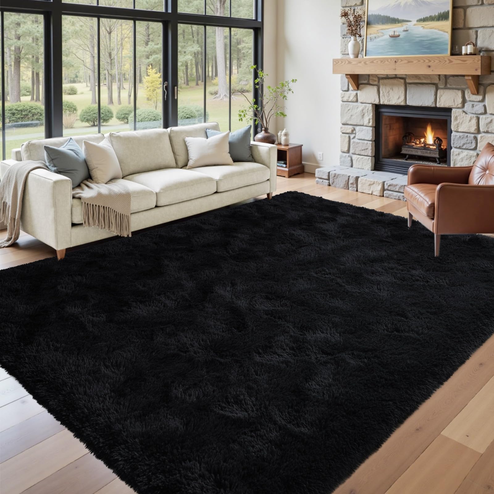 5×7ft Grey Fluffy Tie-Dyed Rug, Soft Shag Carpet for Home Decor