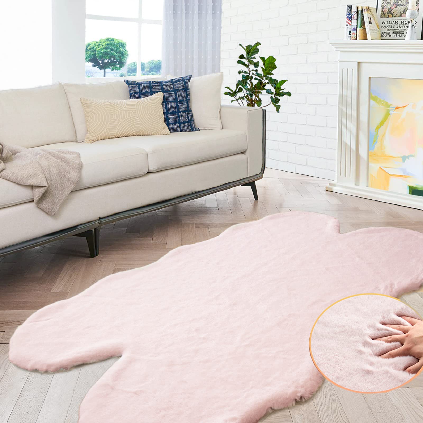 ORINOVA White Faux Rabbit Fluffy Fur Rugs for Bedroom Machine Washable Furry Area Rugs for Living Room Smal 2x4 Shag Runner Rug Nursery Rug