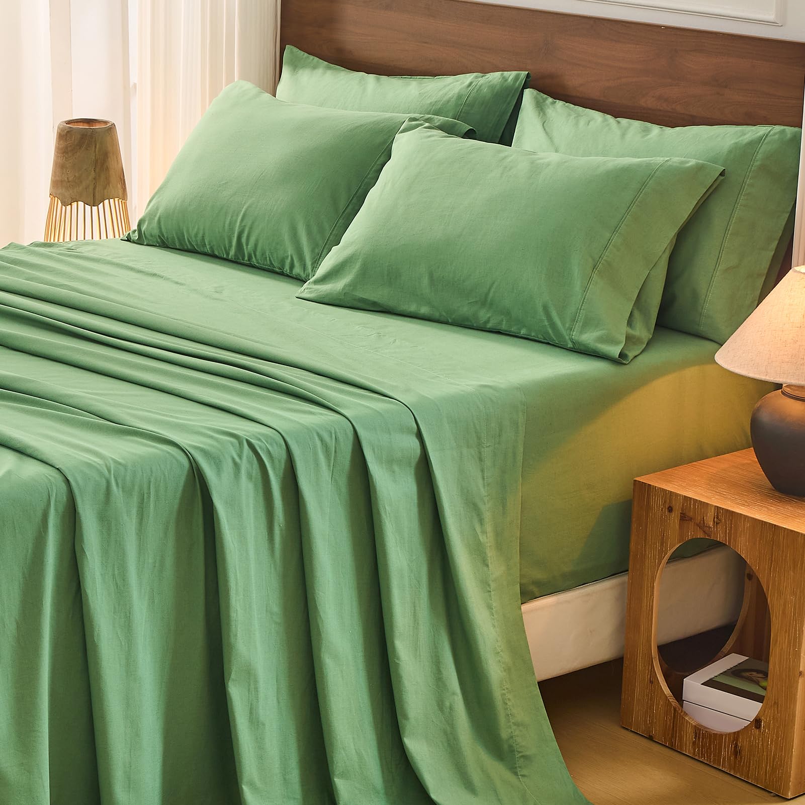 Bedlifes 100% French Pure Linen Sheets Queen Size Breathable and Cooling Flax Sheet Set Soft Durable and Moisture Wicking 16 Inch Deep Pocket-4 Piece(Queen,Linen)