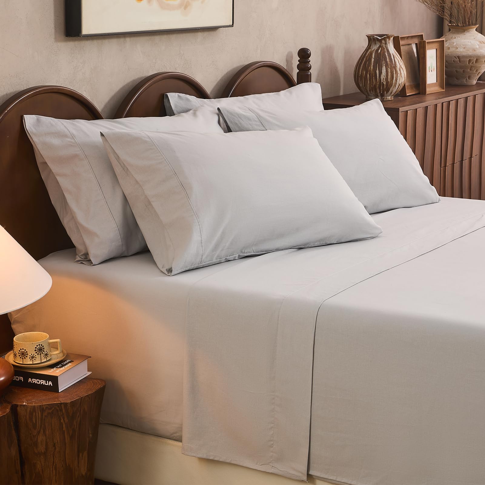 King 100% Linen 4-Piece Sheet Set, Breathable All-Season Bedding