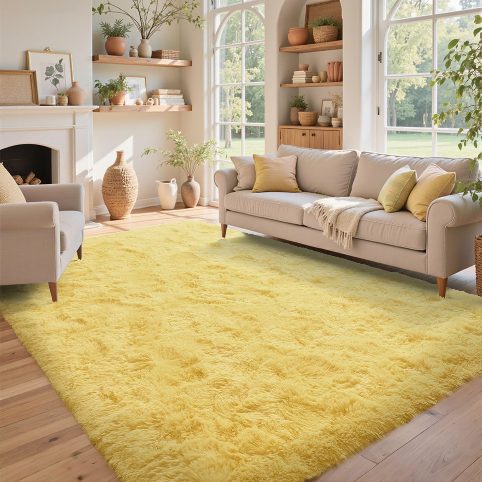 5×7ft Grey Fluffy Tie-Dyed Rug, Soft Shag Carpet for Home Decor