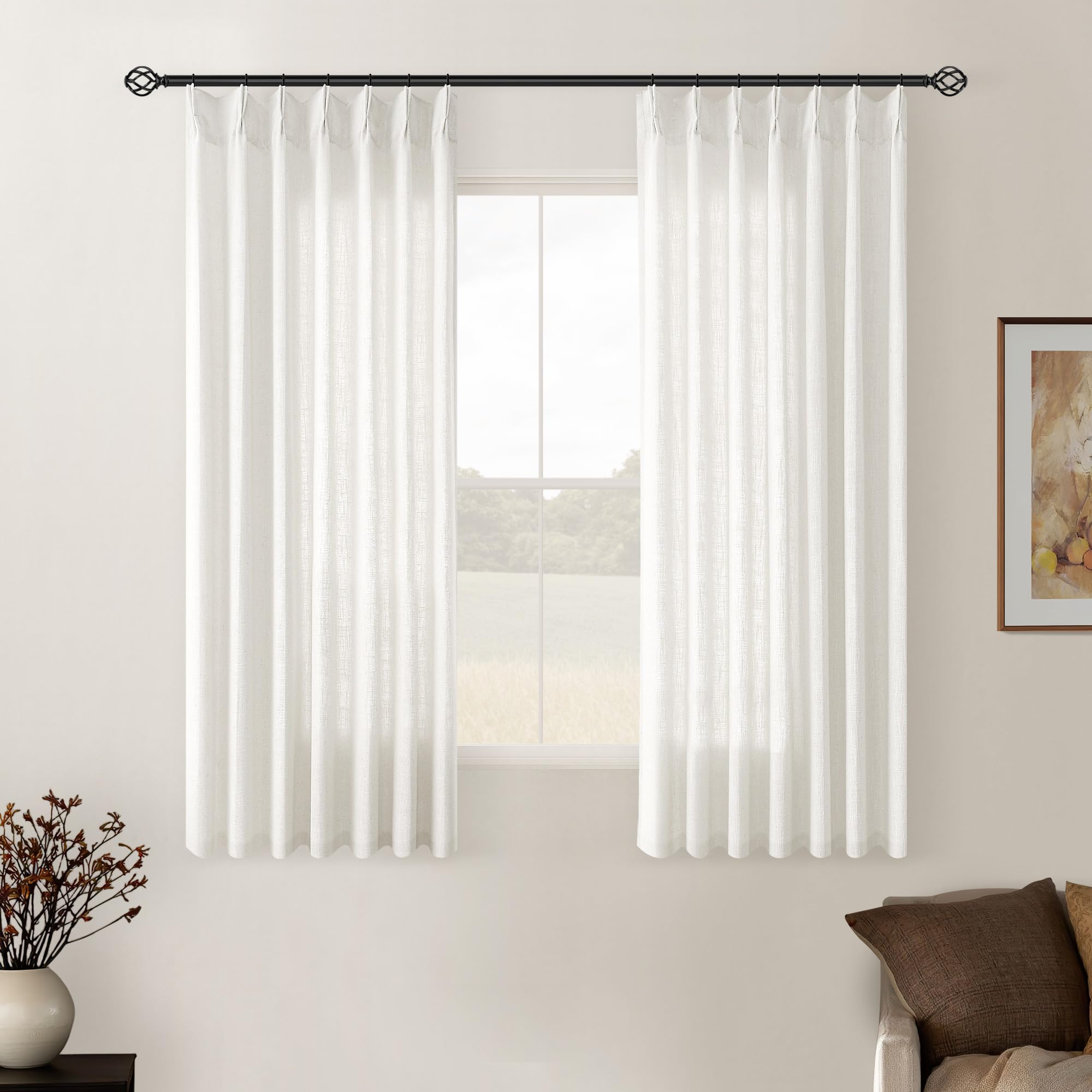 Dutch Cocoa Pinch Pleated Linen Curtains 84 Inches Long 60 Inch Width Linen Blend Light Filtering Window Curtains 84 Inch for Living Room Bedroom Patio Pinch Pleat Drapes Hooks Rings 1 Panel 60Wx84L