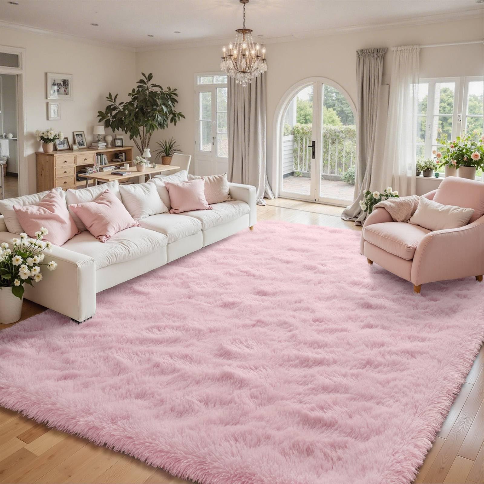 5×7ft Grey Fluffy Tie-Dyed Rug, Soft Shag Carpet for Home Decor