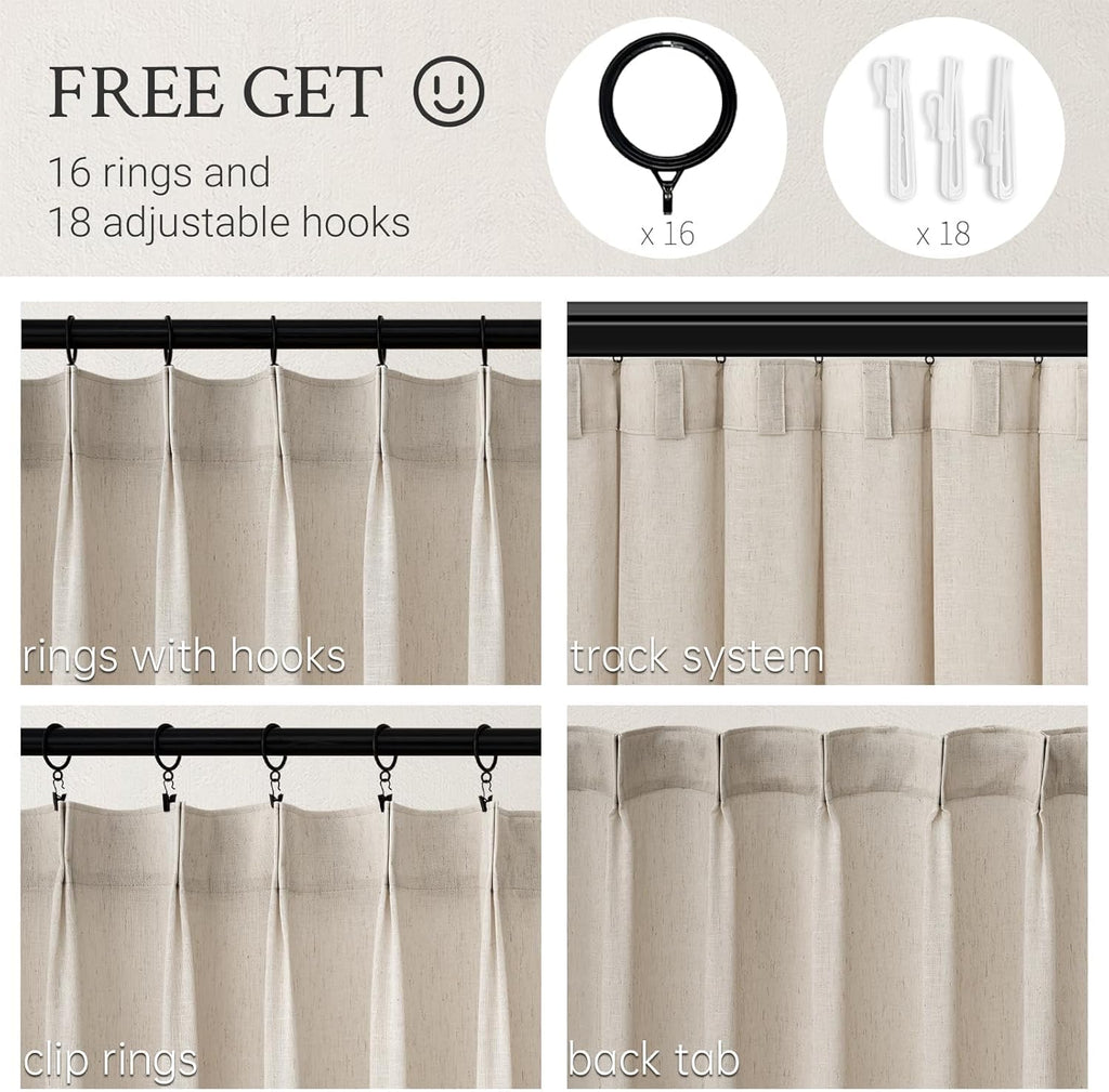 Topfinel 102 Inch Curtains 1 Panels Set,One Packs Pinch Pleat Back Tab Linen Window Semi Sheer Privacy Thick Decorative Curtain Drapes for Living Room Bedroom,60x102 in Long,Oatmeal